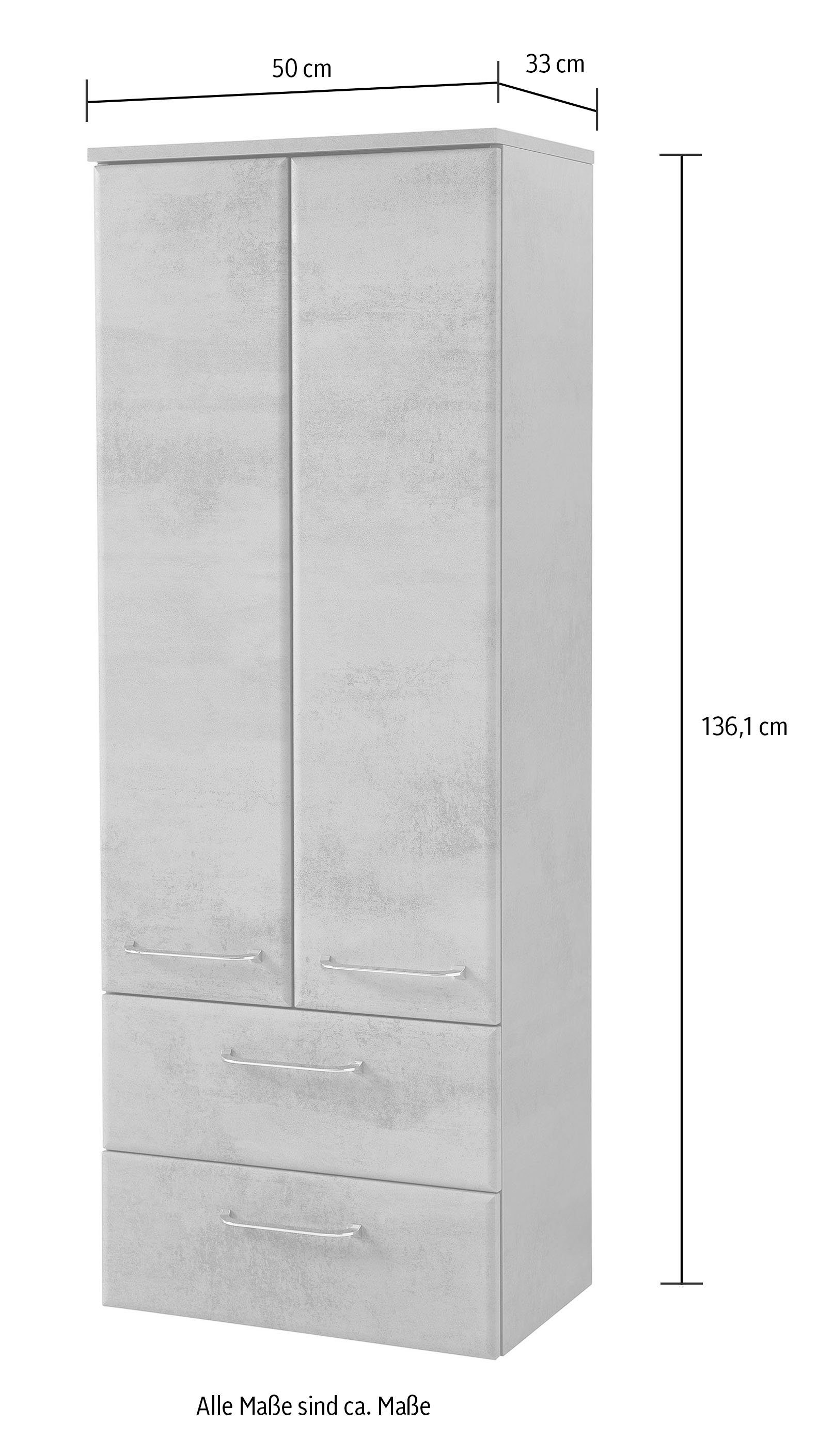 Saphir Halfhoge kast Quickset 945 badkamermeubel 50 cm breed, 2 deuren, 2 lades Badkamer-halfhoge kast inclusief deurdemper, grepen in glanzend chroom