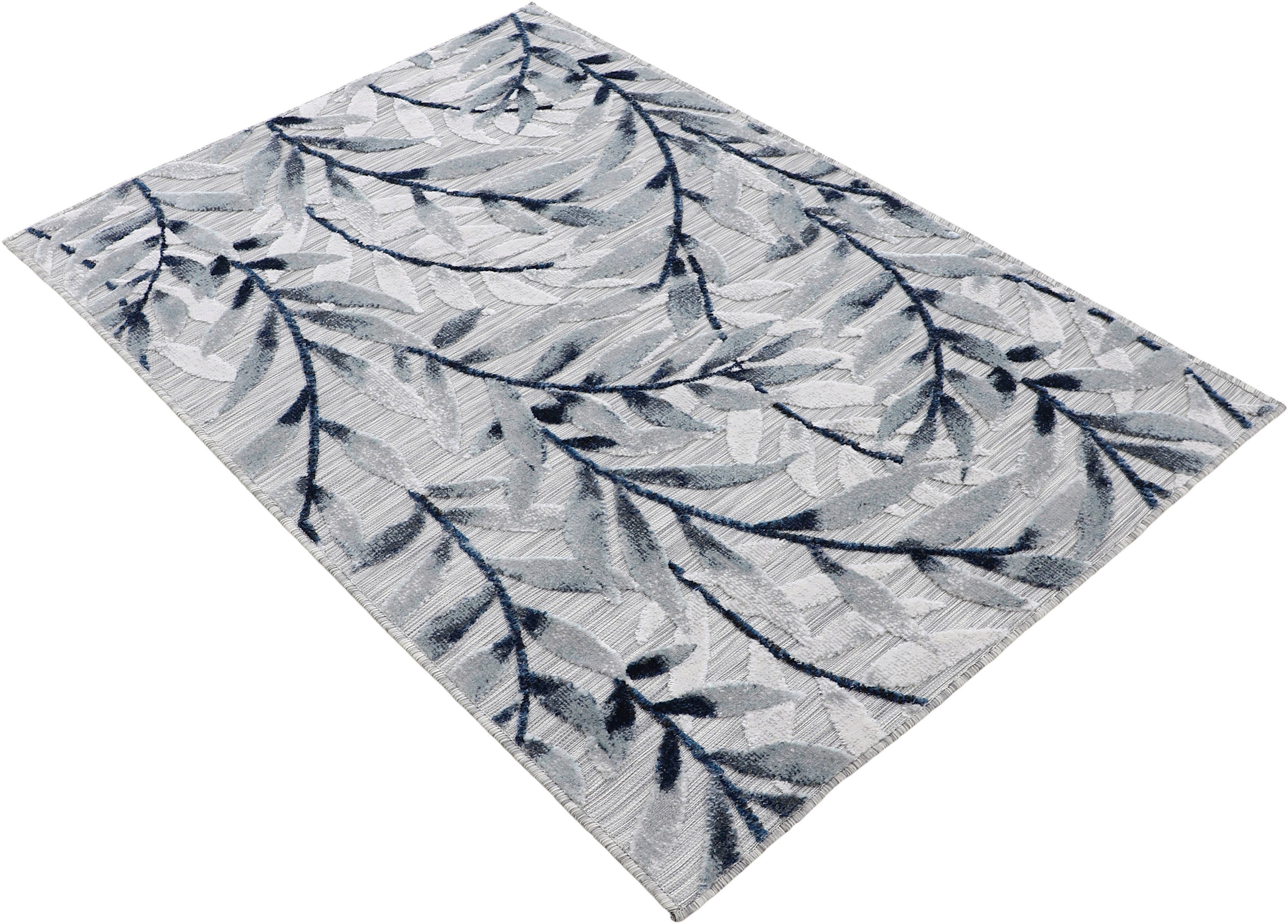 carpetfine Vloerkleed Deja 100 robust vlakweefsel, motief - florale palmbladeren, hoog-laag effect