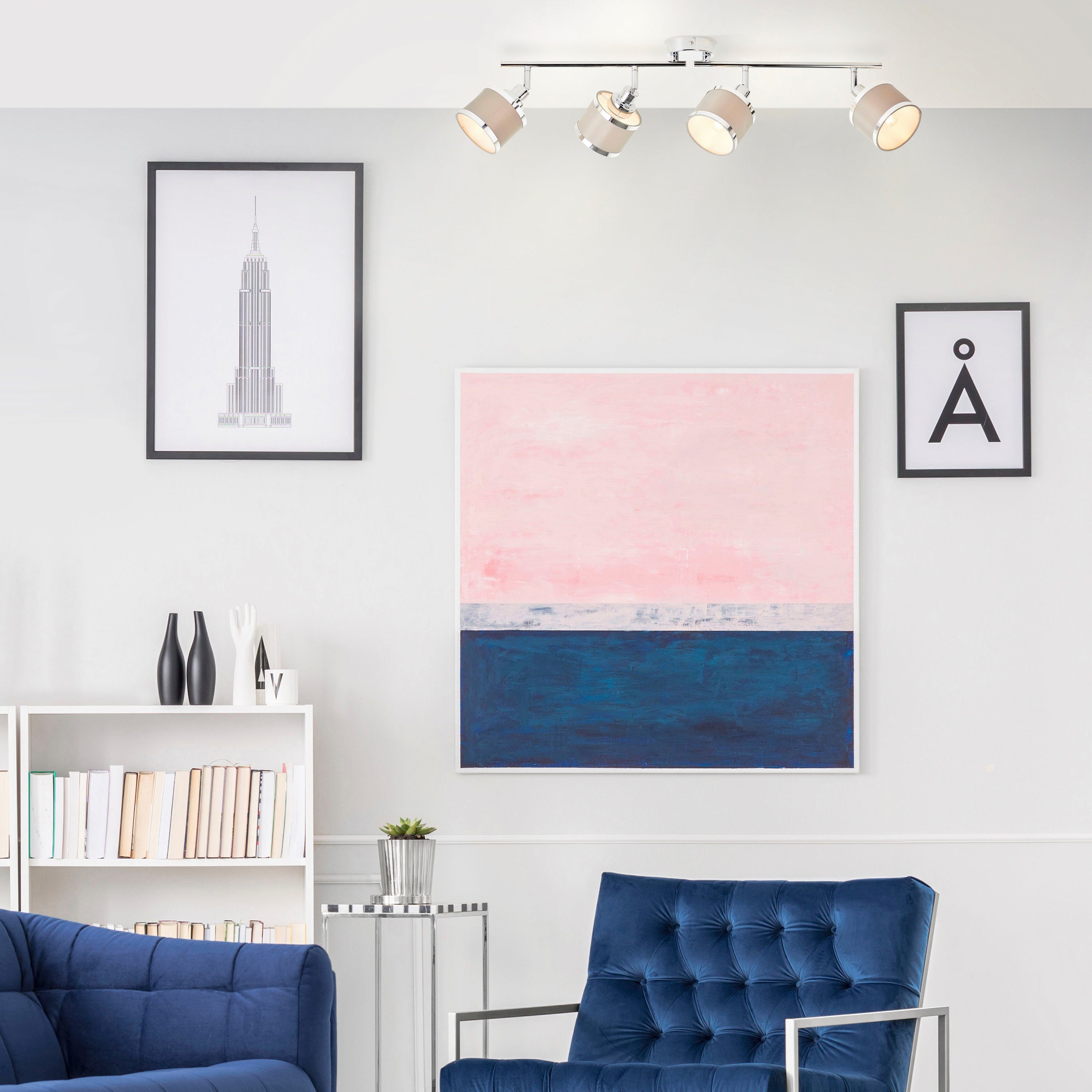 Brilliant Leuchten Plafondspot Alexia Breedte 86 cm, E14, metaal/textiel, chroomkleurig/grijs