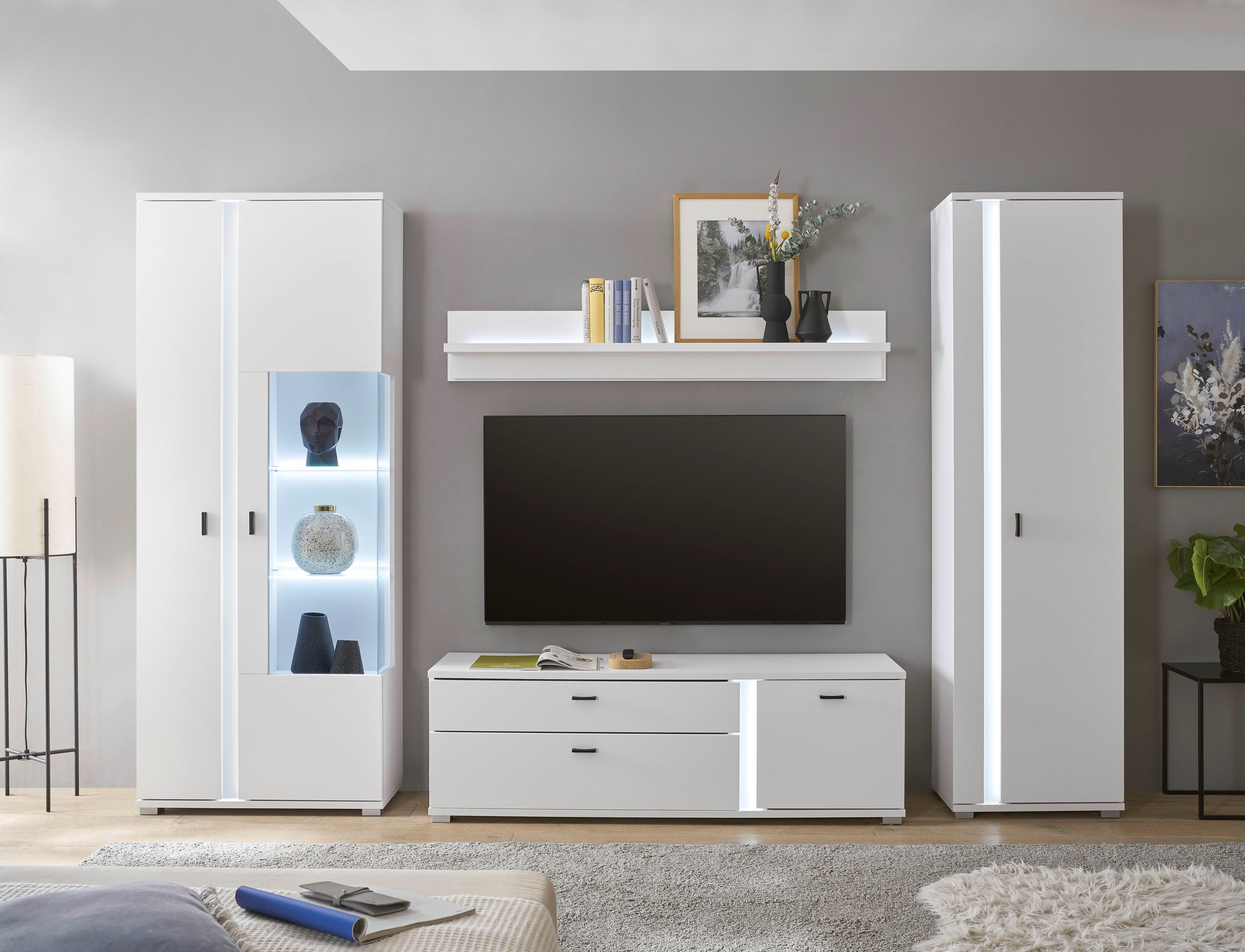 INOSIGN Wandmeubel Long Island in moderne trendkleur, inclusief verticale verlichting, breedte 305 cm (set, 4-delig)