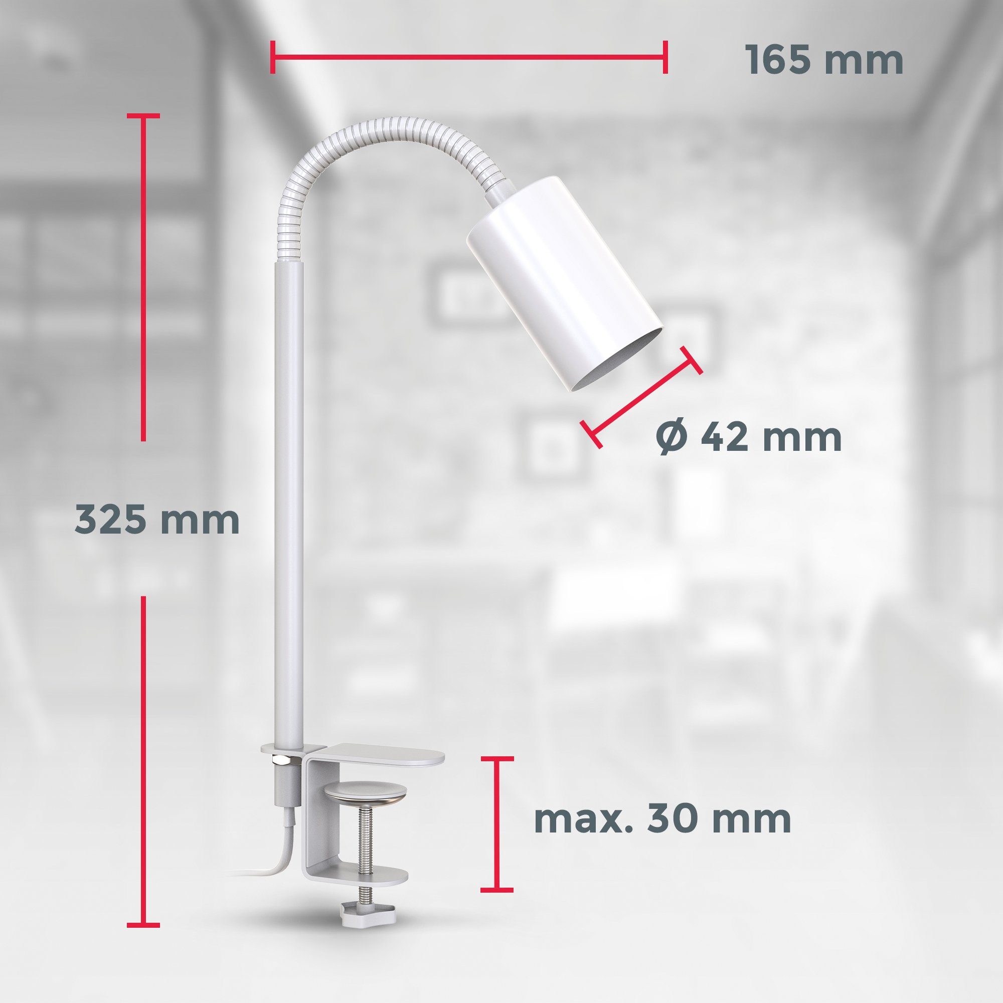 B.K.Licht Klemlamp BK_KL1372 Tafellamp met snoerschakelaar, draaibaar, klemlamp, E27 (1 stuk)