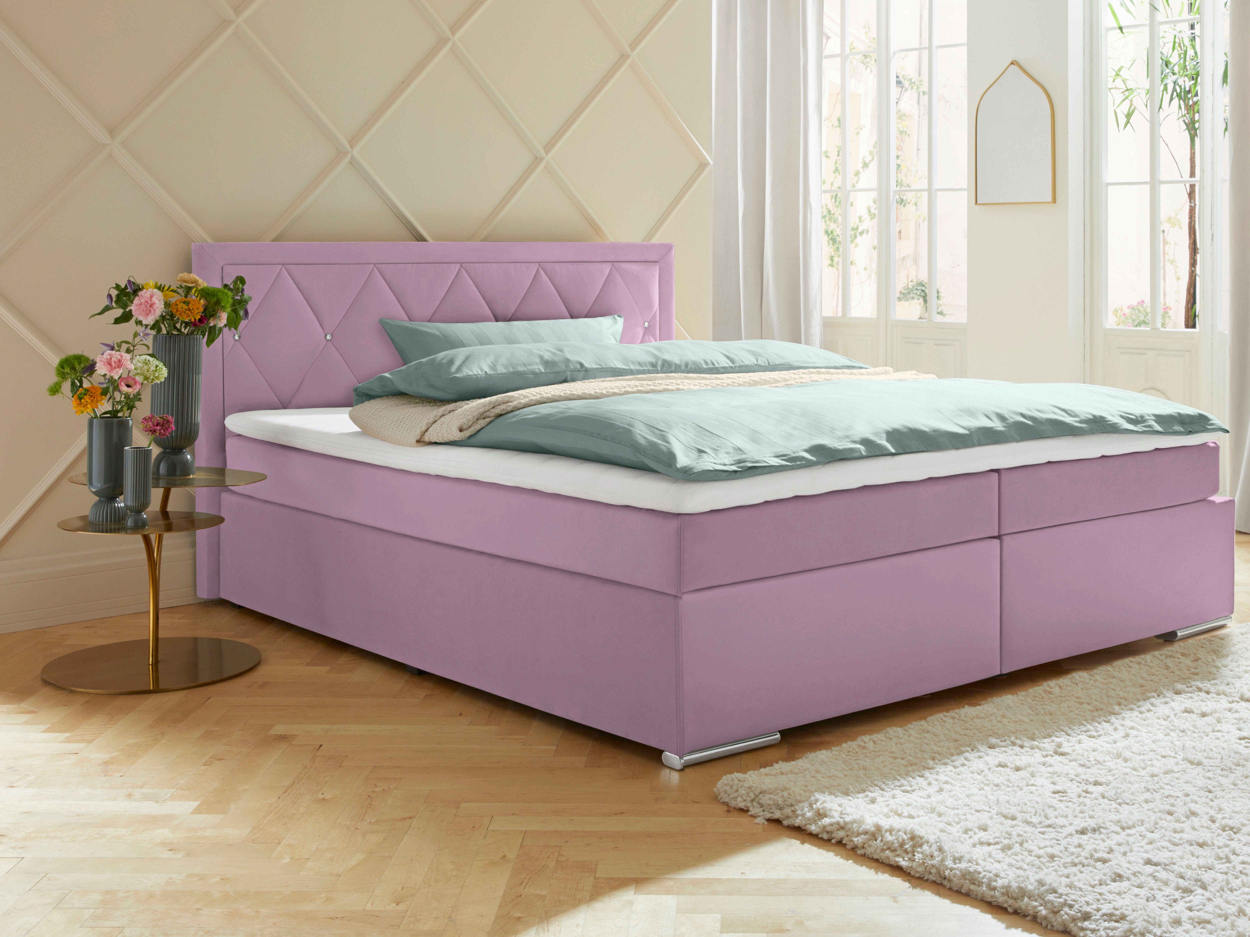 Leonique Boxspring Alfie, bestseller, optioneel met bedlade met strassteentjes in het hoofdbord, h2, h3 en h4 ter keuze