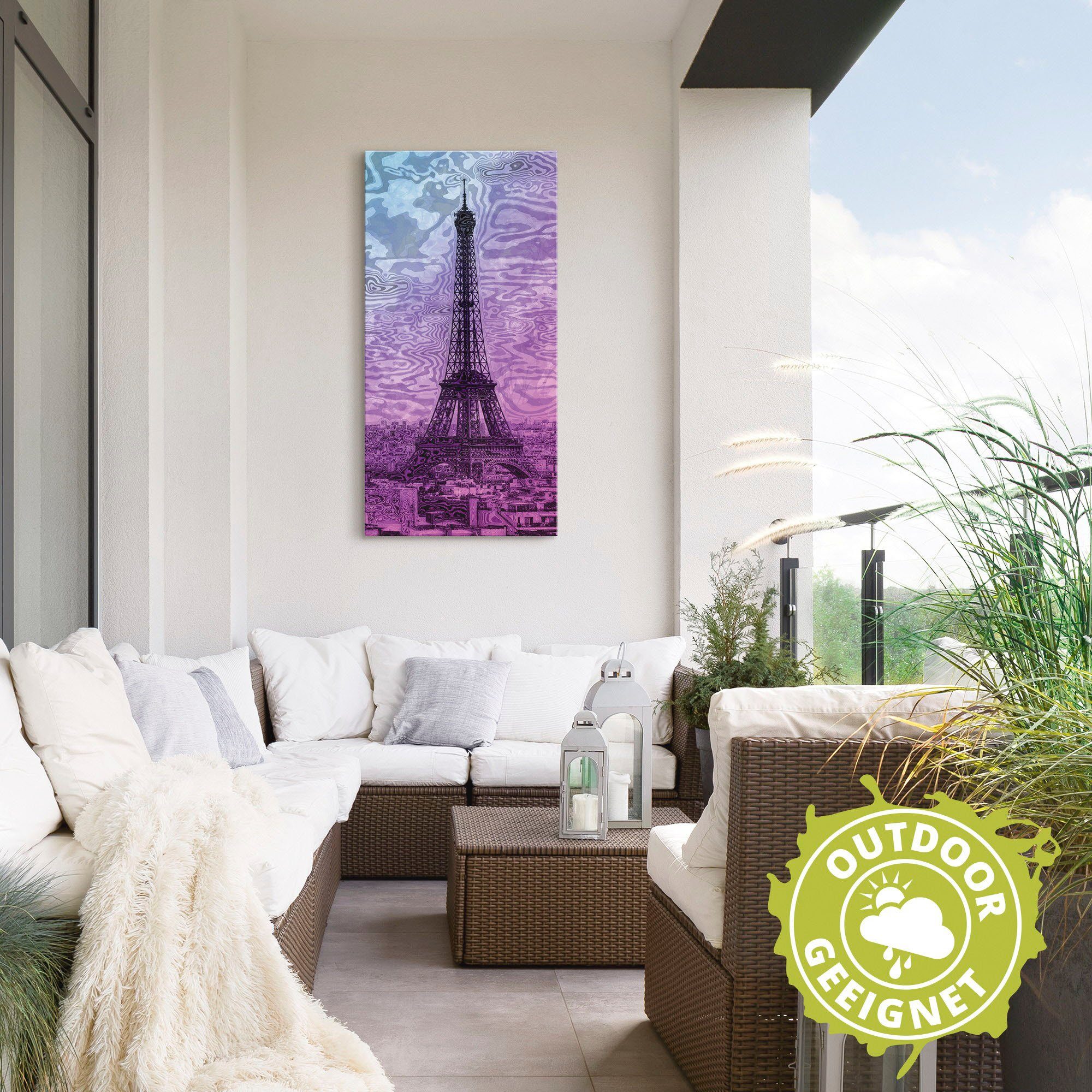Artland Artprint Parijs Eiffeltoren paars/blauw als artprint van aluminium, artprint voor buiten, artprint op linnen in verschillende maten
