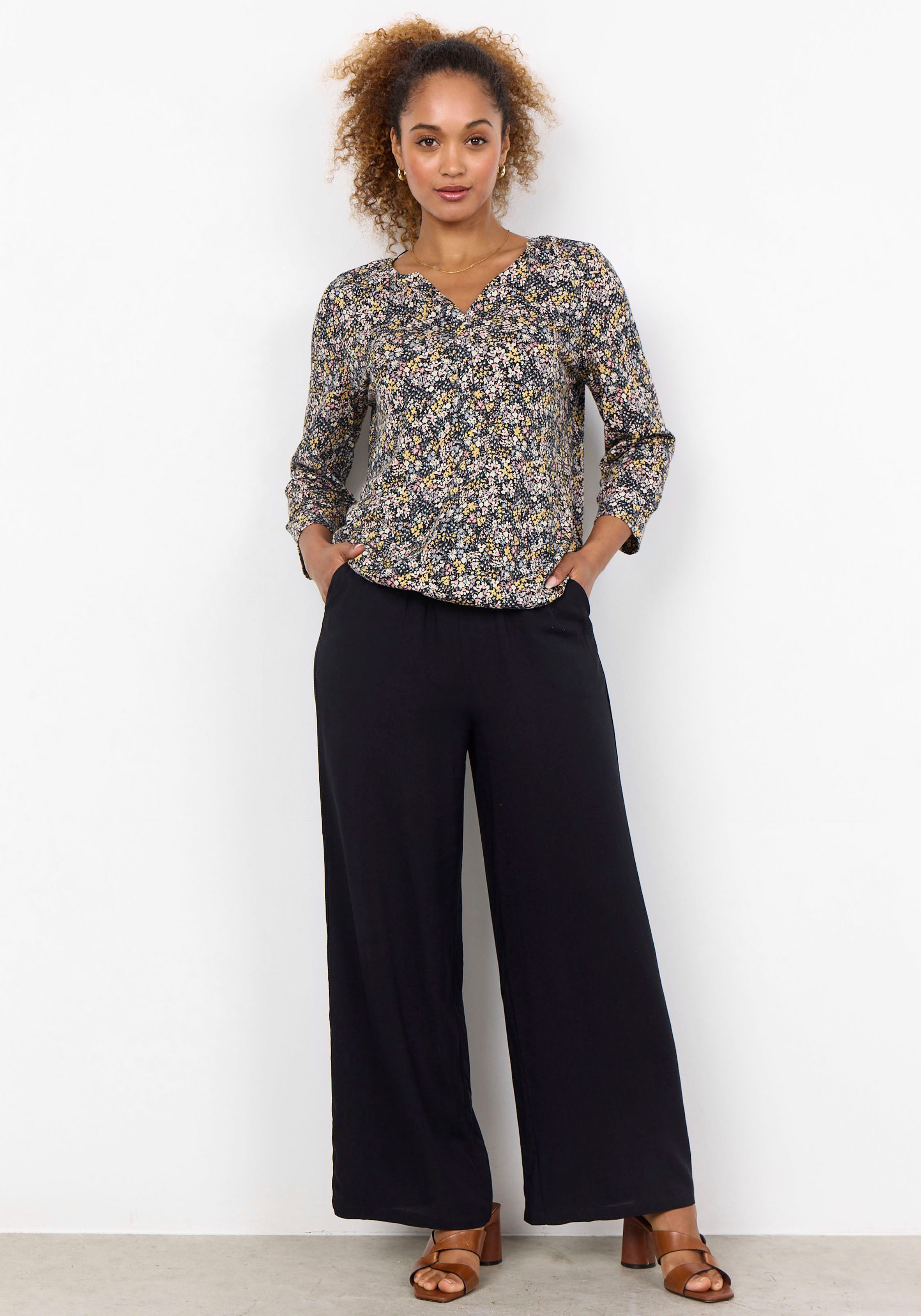 Soyaconcept Bloemenprint Split-Hals Shirt Multicolor Dames