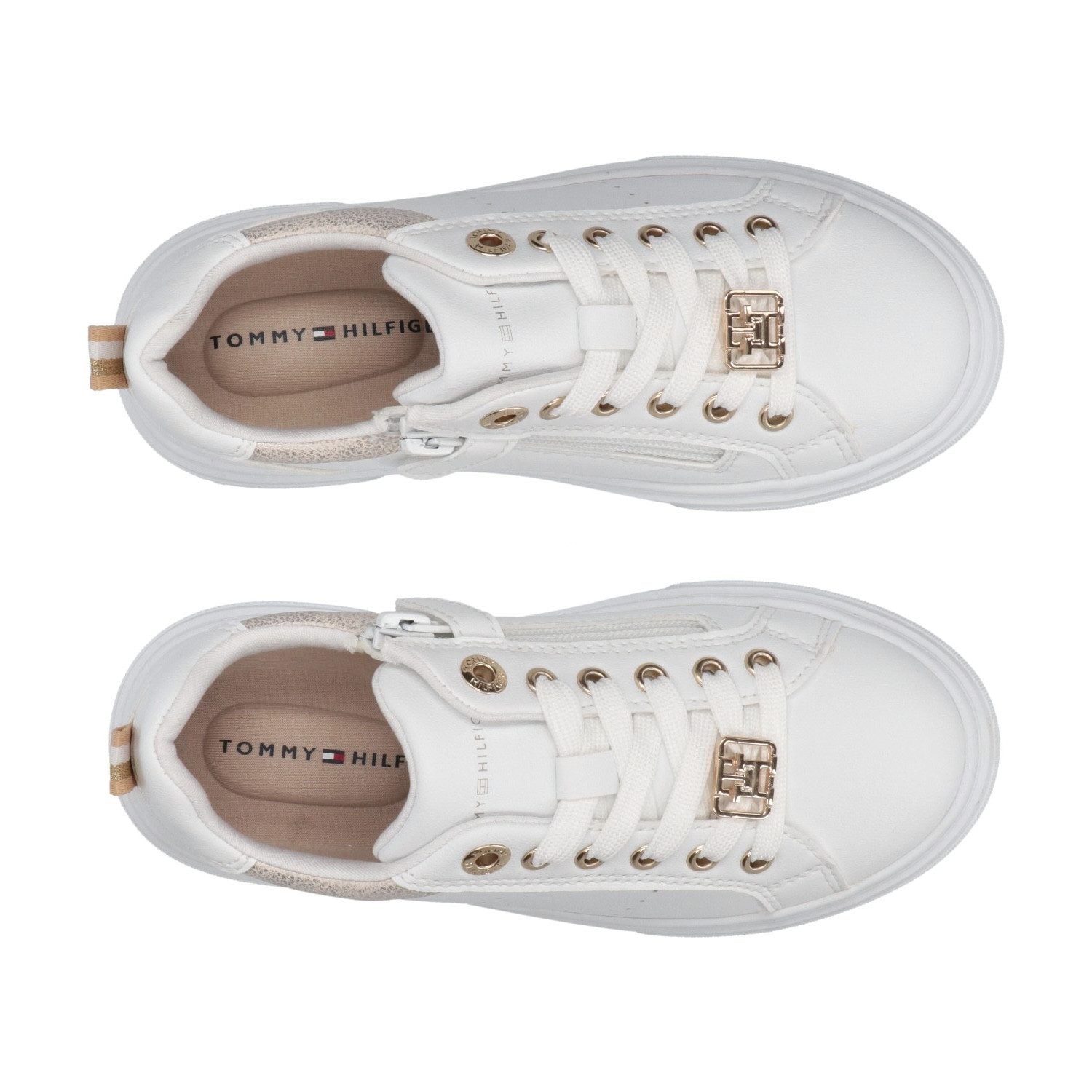 Tommy Hilfiger Sneakers glitter sneaker, plateau, veterschoen met goudkleurige details