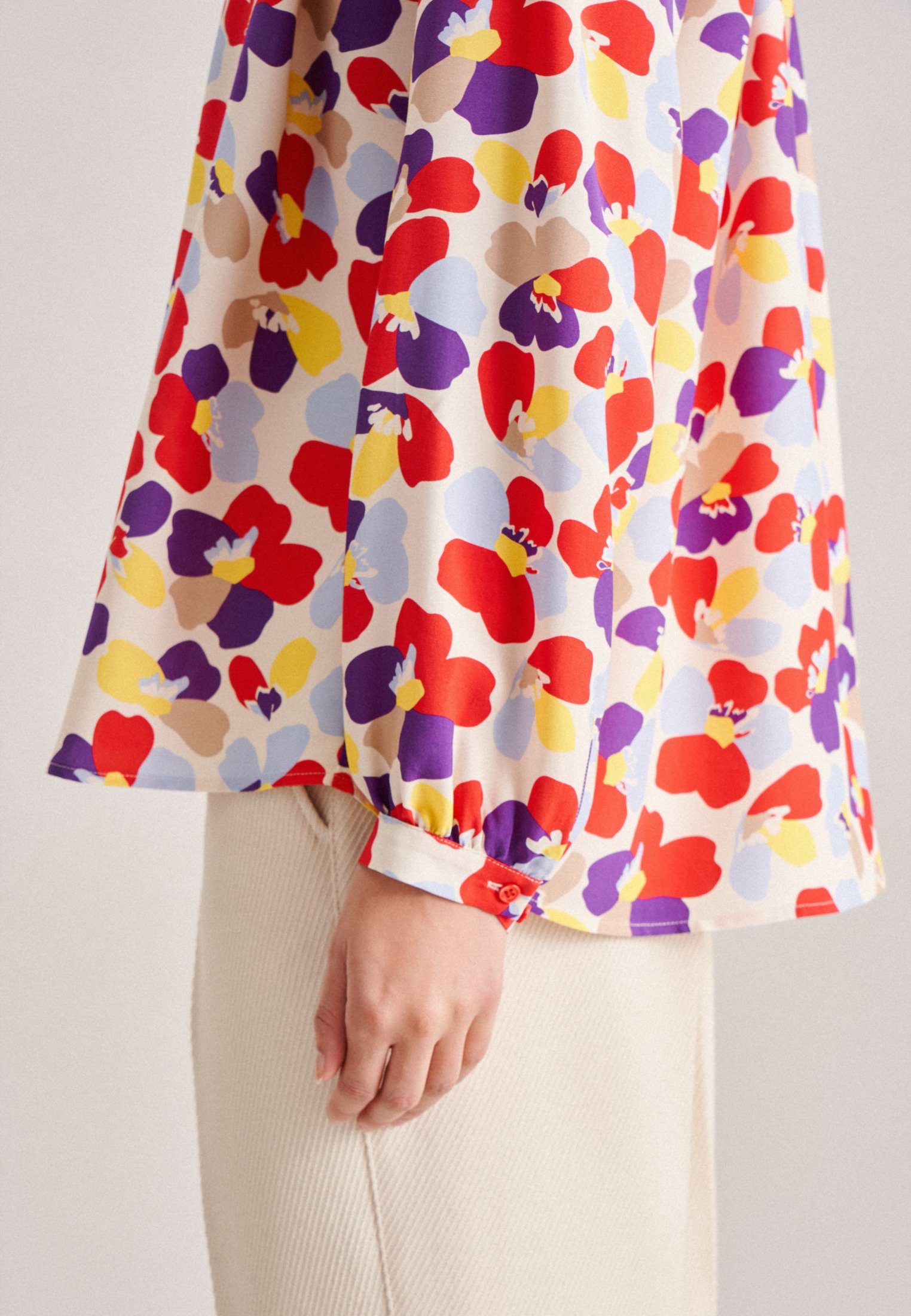 seidensticker Klassieke blouse Zwarte roos Lange mouwen kraag print