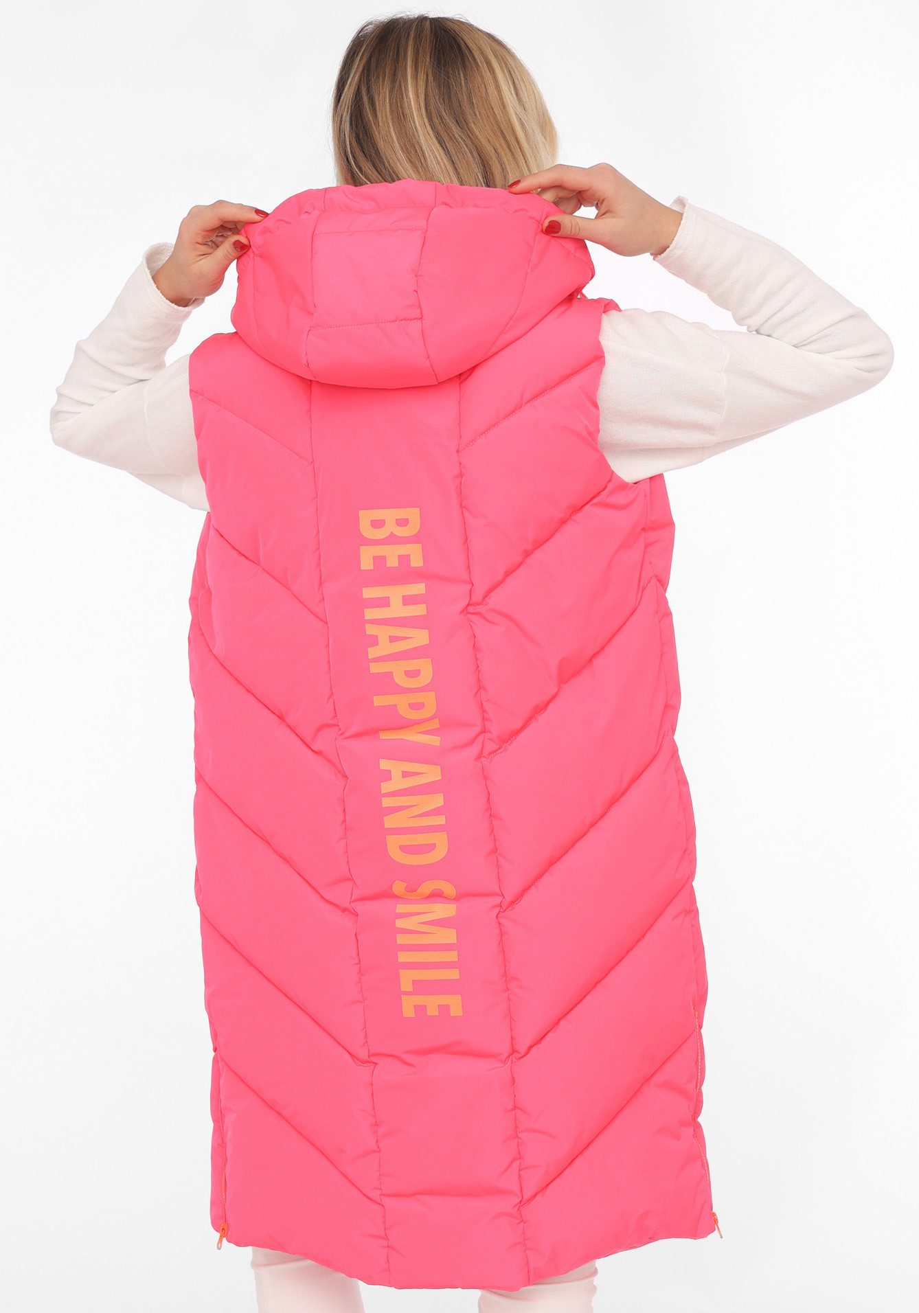 Zwillingsherz Bodywarmer Gewatteerd vest lang "Zebra" met geweldige details, print, capuchon, rits en zakken