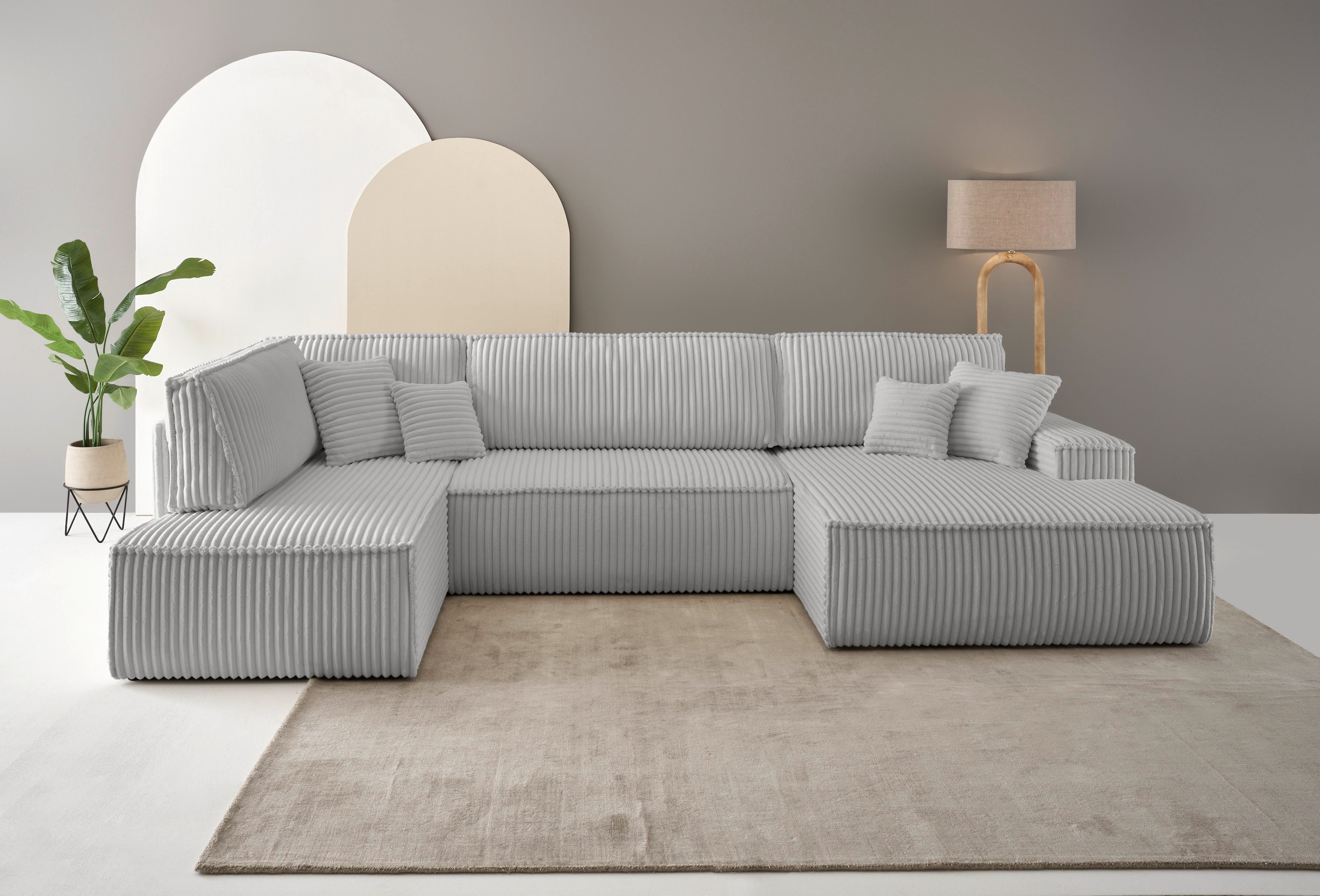 andas Zithoek FINNLEY U-model XXL 329 cm, bedbank, slaapfunctie m. bedkist