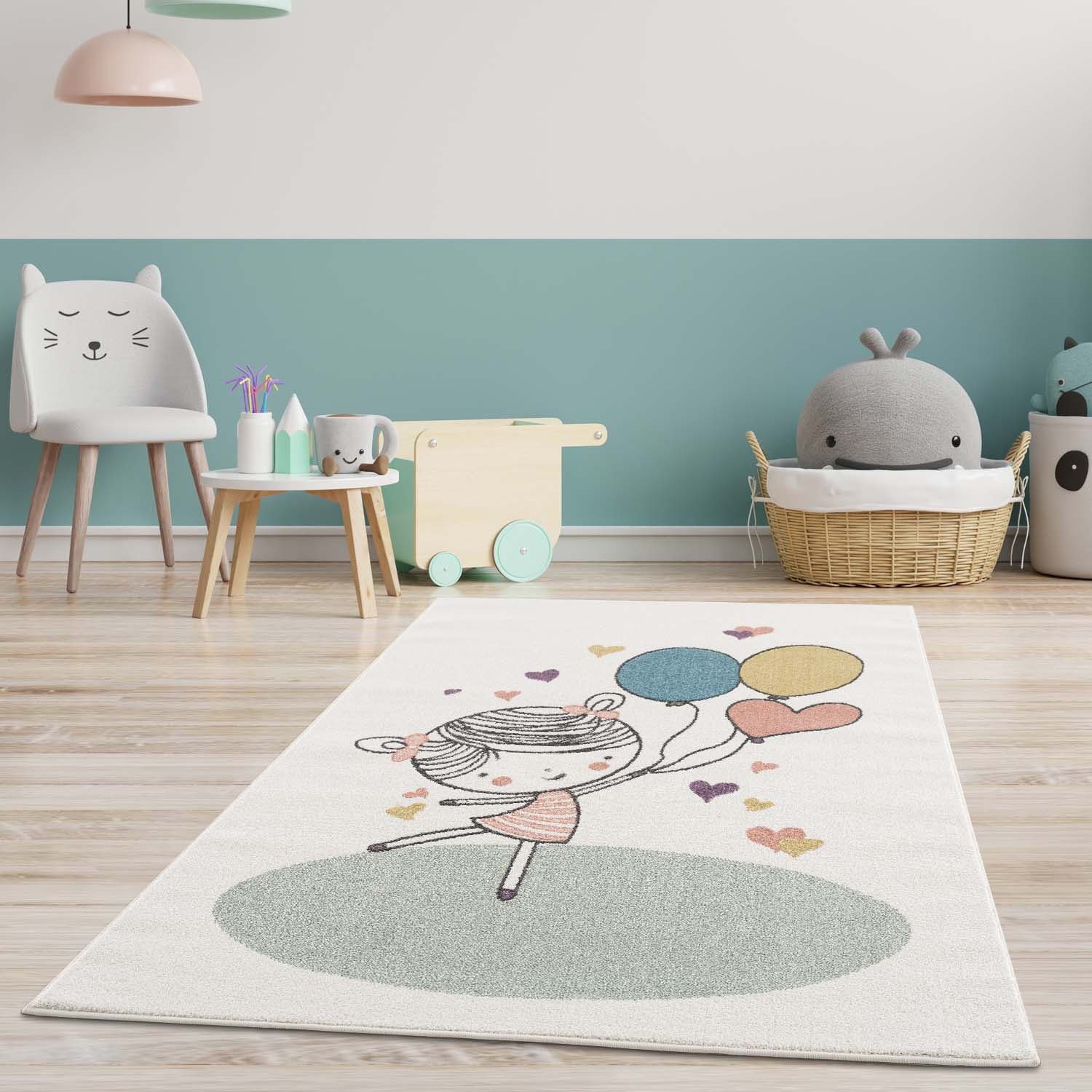 Carpet City Kindervloerkleed Anime9393 Speelkleed, meisje, harten, ballon, zachte pool, gemakkelijk in onderhoud