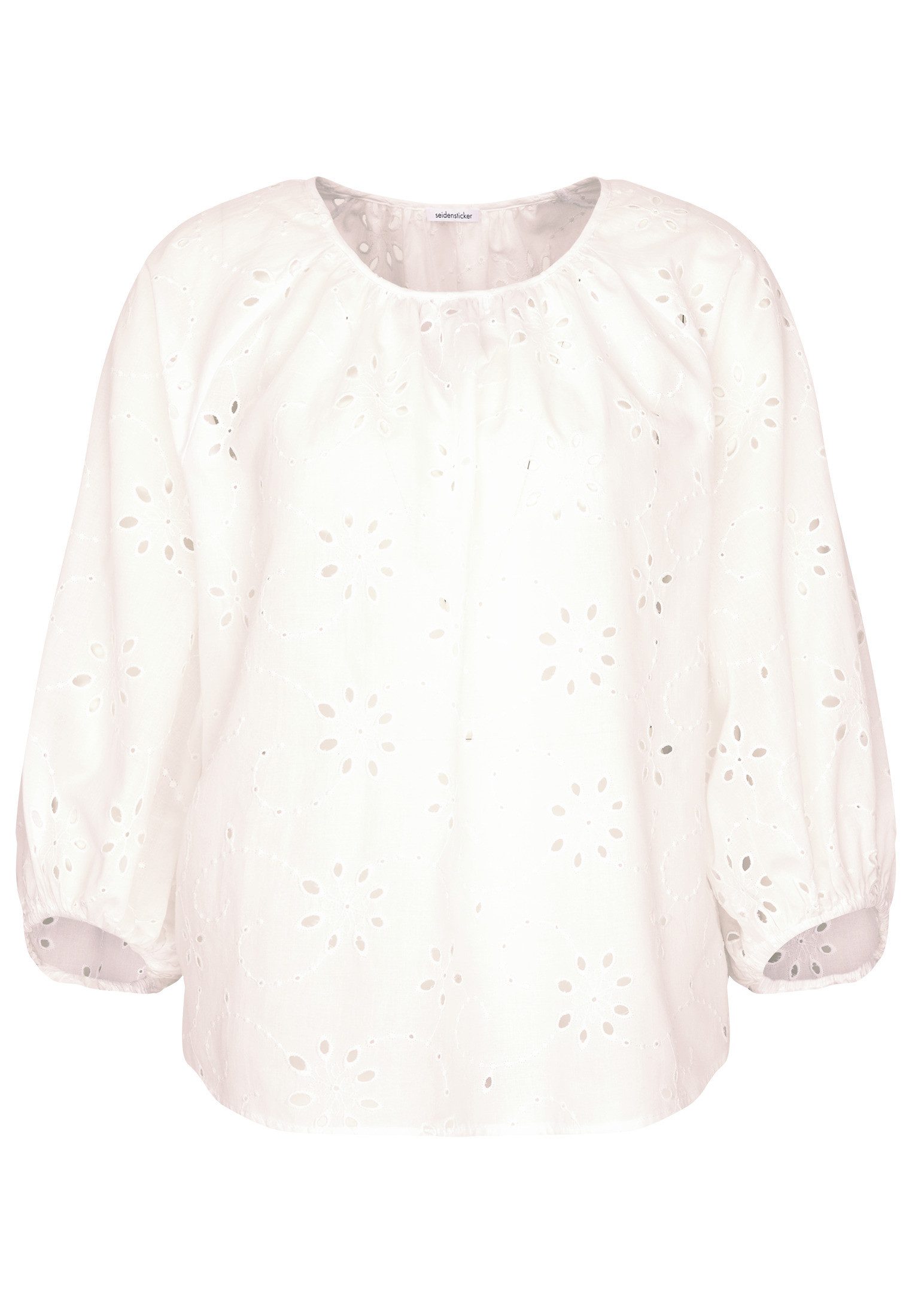 seidensticker Shirtblouse Zwarte roos 3/4-arm ronde hals borduursel
