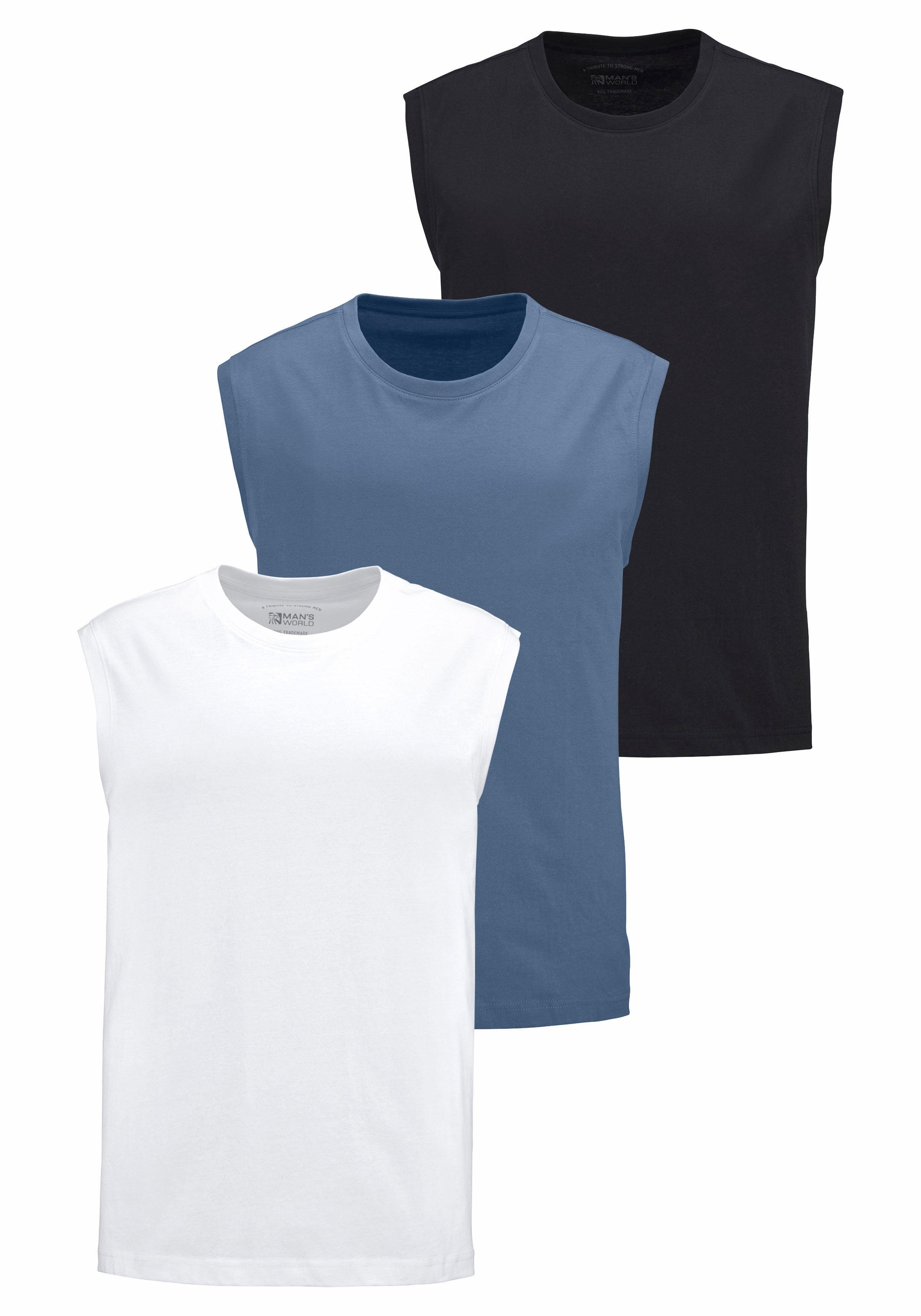 Man's World Muscle-shirt mouwloos, basic stijl, effen, ronde hals (3-delig, Set van 3)