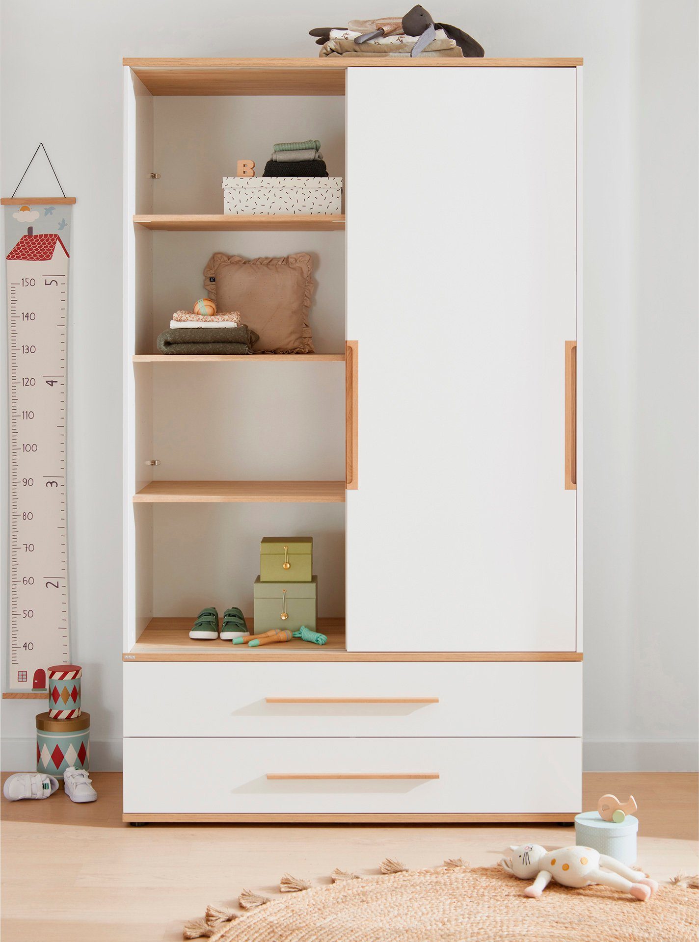 PAIDI Kinderwelten Kledingkast YOLANDA 2T2S smal Schuifdeuren met hoogwaardige aluminium rails, 2 lades