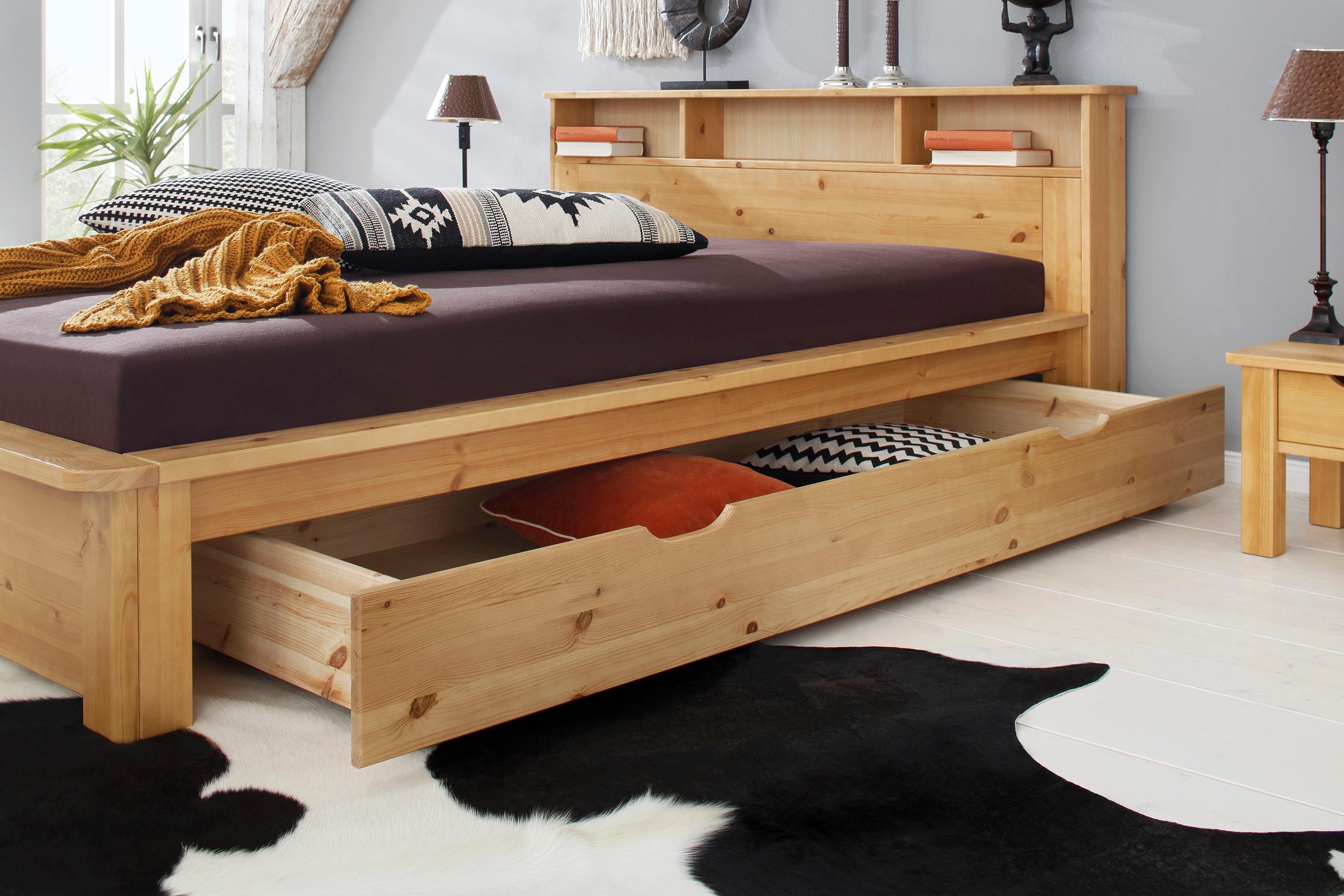 home affaire lade kero passend bij het massief houten bed kero, breedte 192 cm geel