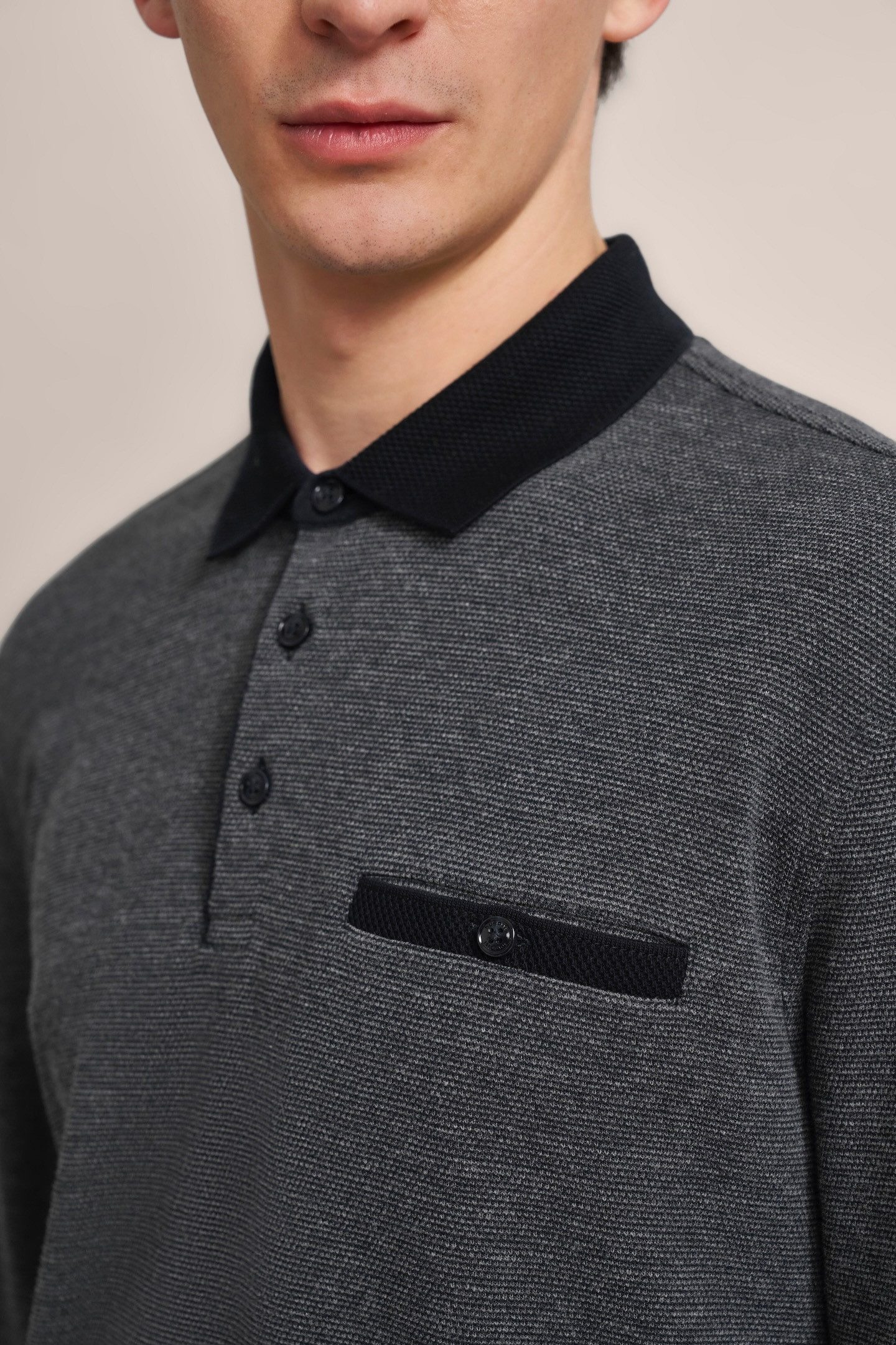 Bugatti Poloshirt met lange mouwen met structuurkraag