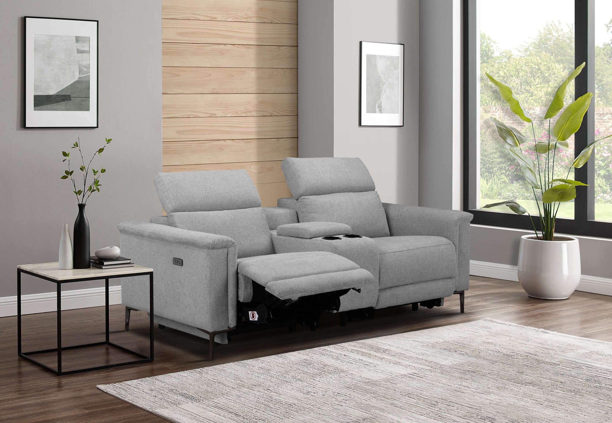 Places of Style 2-zitsbank Lund, 2-zits bioscoopbank, tv-fauteuil, multimedia-sofa, USB-A met elektrische of handmatige relaxfunctie, bekerhouder en opbergruimte