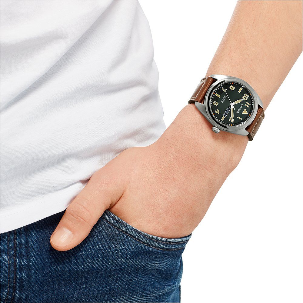 Citizen Solarhorloge BM8560-88LE Horloge, herenhorloge, titanium, datum, leren band