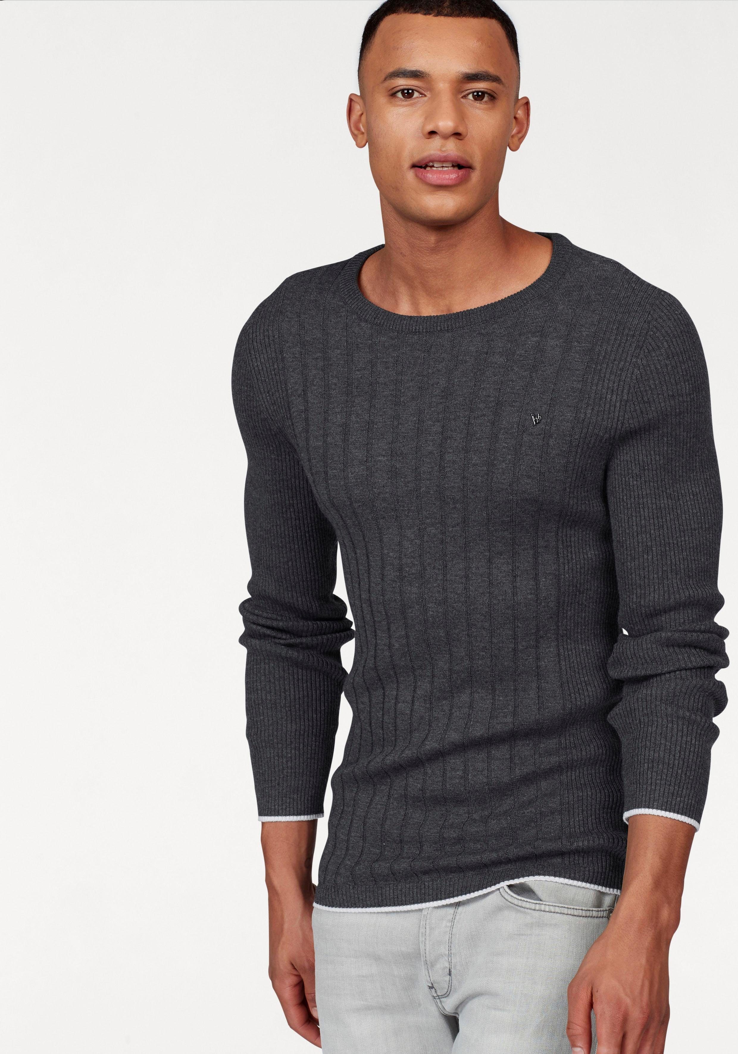 Bruno Banani Trui met ronde hals in rib-look heren pullovers maat XL (56/58) grijs