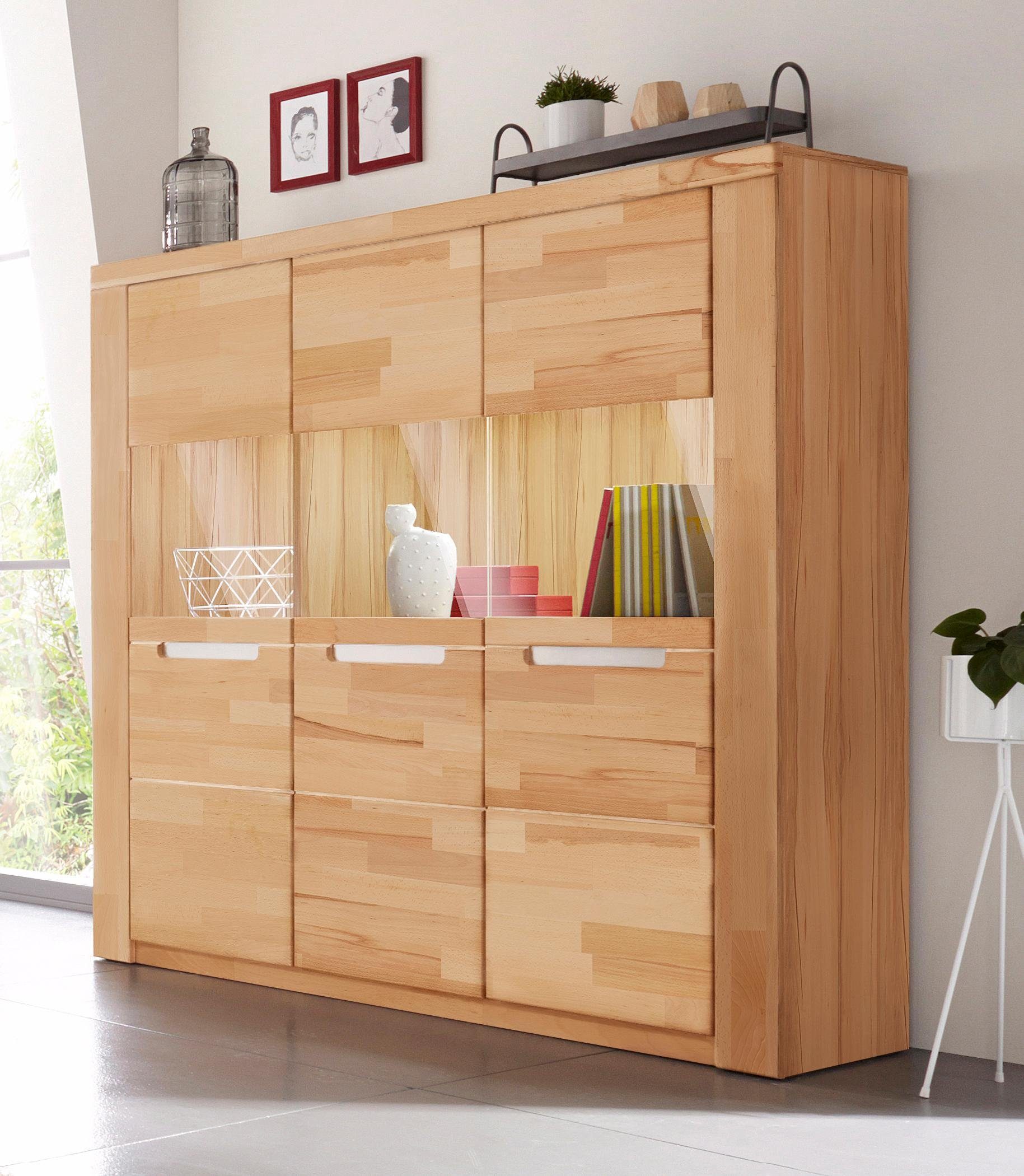 Home affaire Highboard Kolding Breedte 140 cm met 3 glasdeuren highboards maat 140x40x145 cm beige