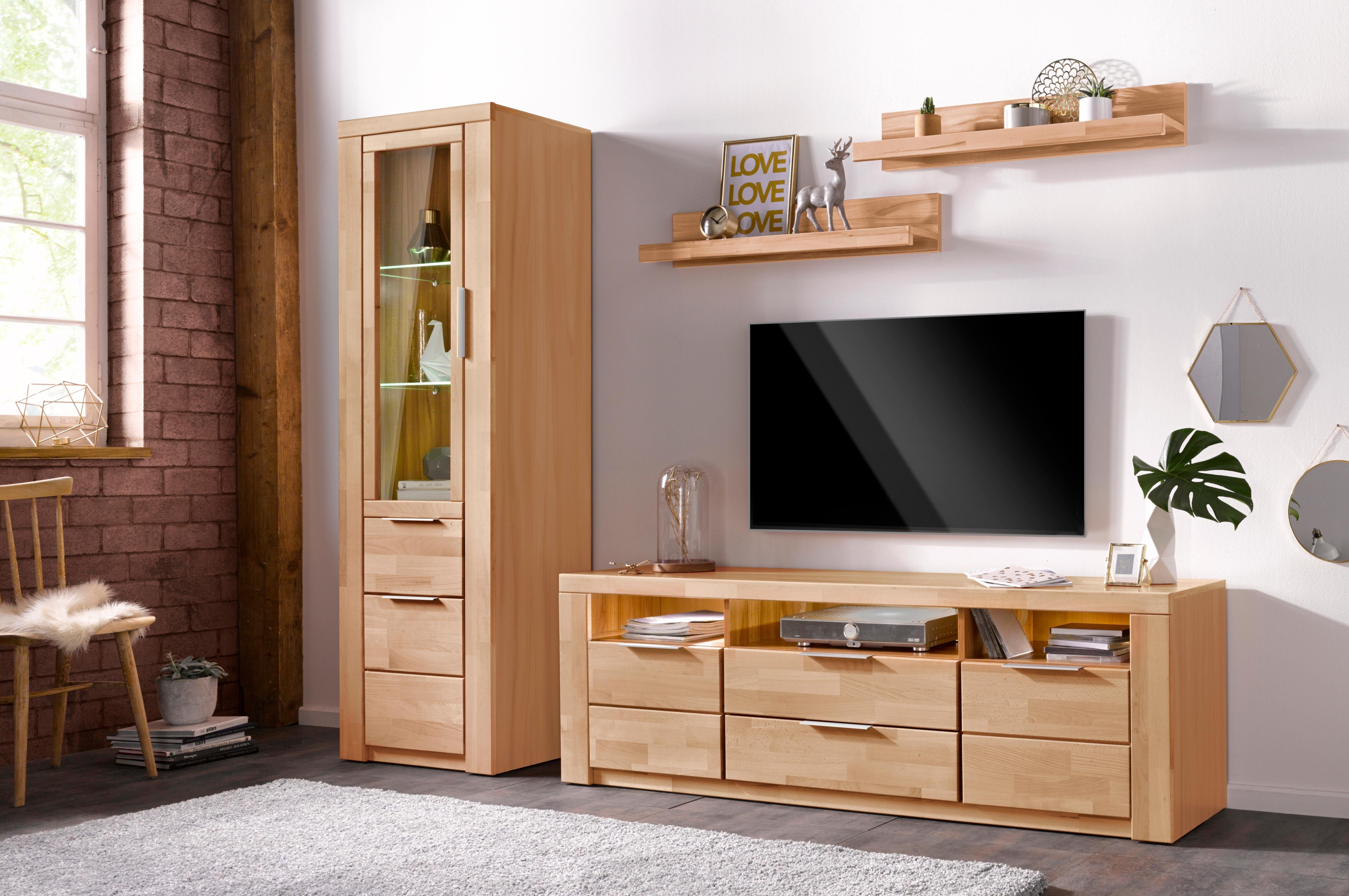 Home affaire Wandmeubel Zara gedeeltelijk massief hout (set, 4-delig) tv-wandmeubels bruin