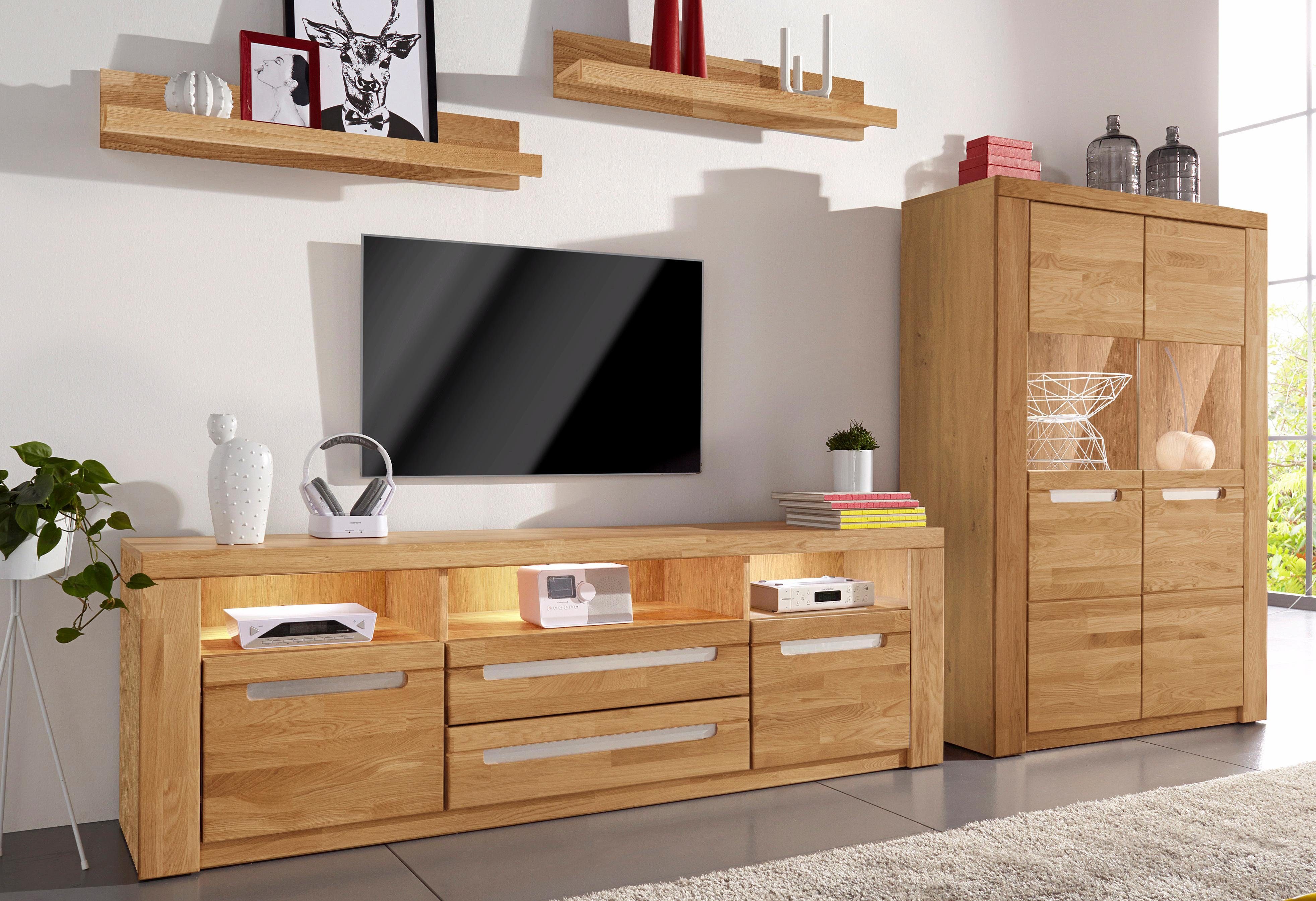 Home affaire Wandmeubel Kolding gedeeltelijk massief hout (set, 4-delig) tv-wandmeubels bruin