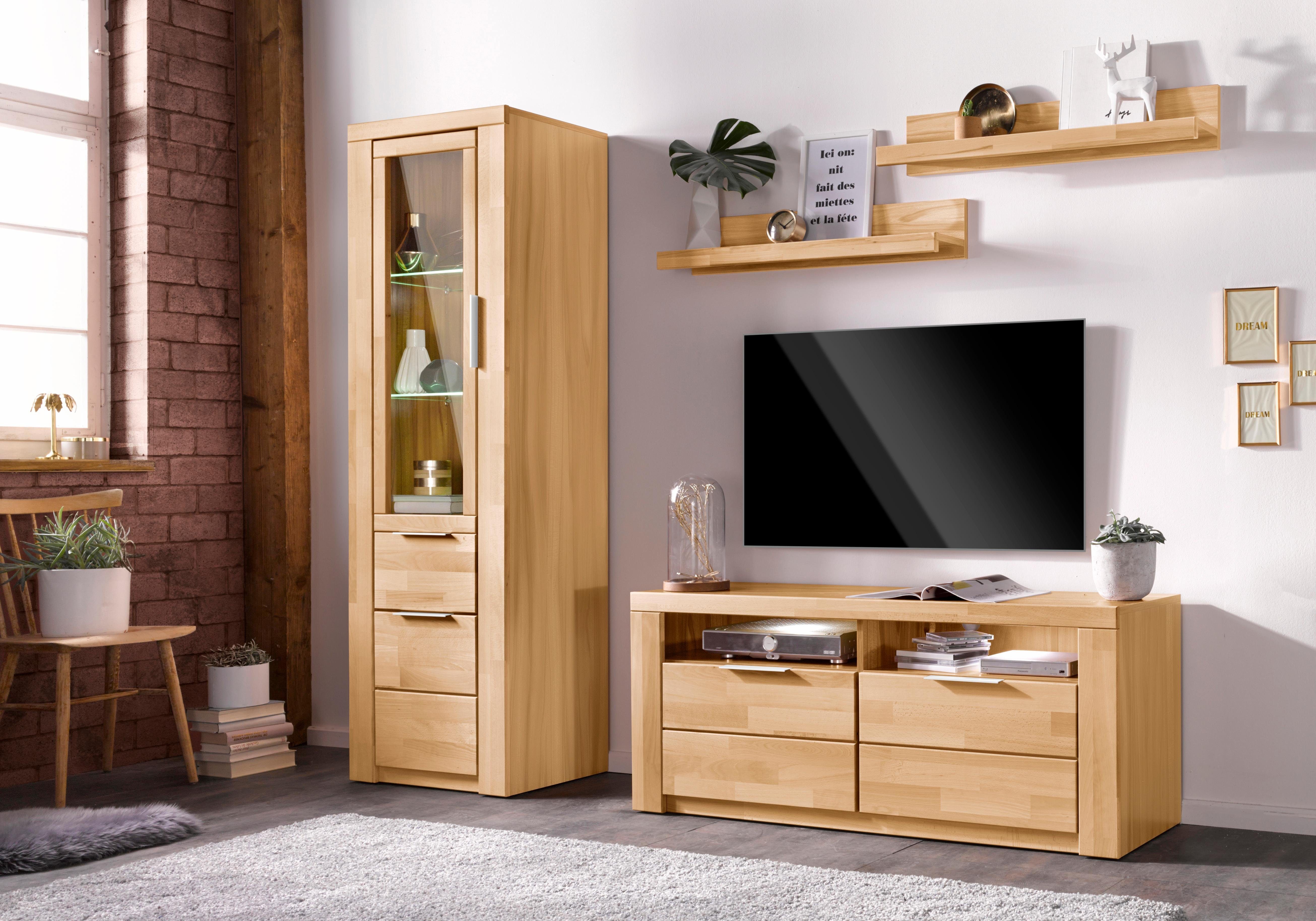 Home affaire Wandmeubel Zara gedeeltelijk massief hout (set, 4-delig) tv-wandmeubels bruin