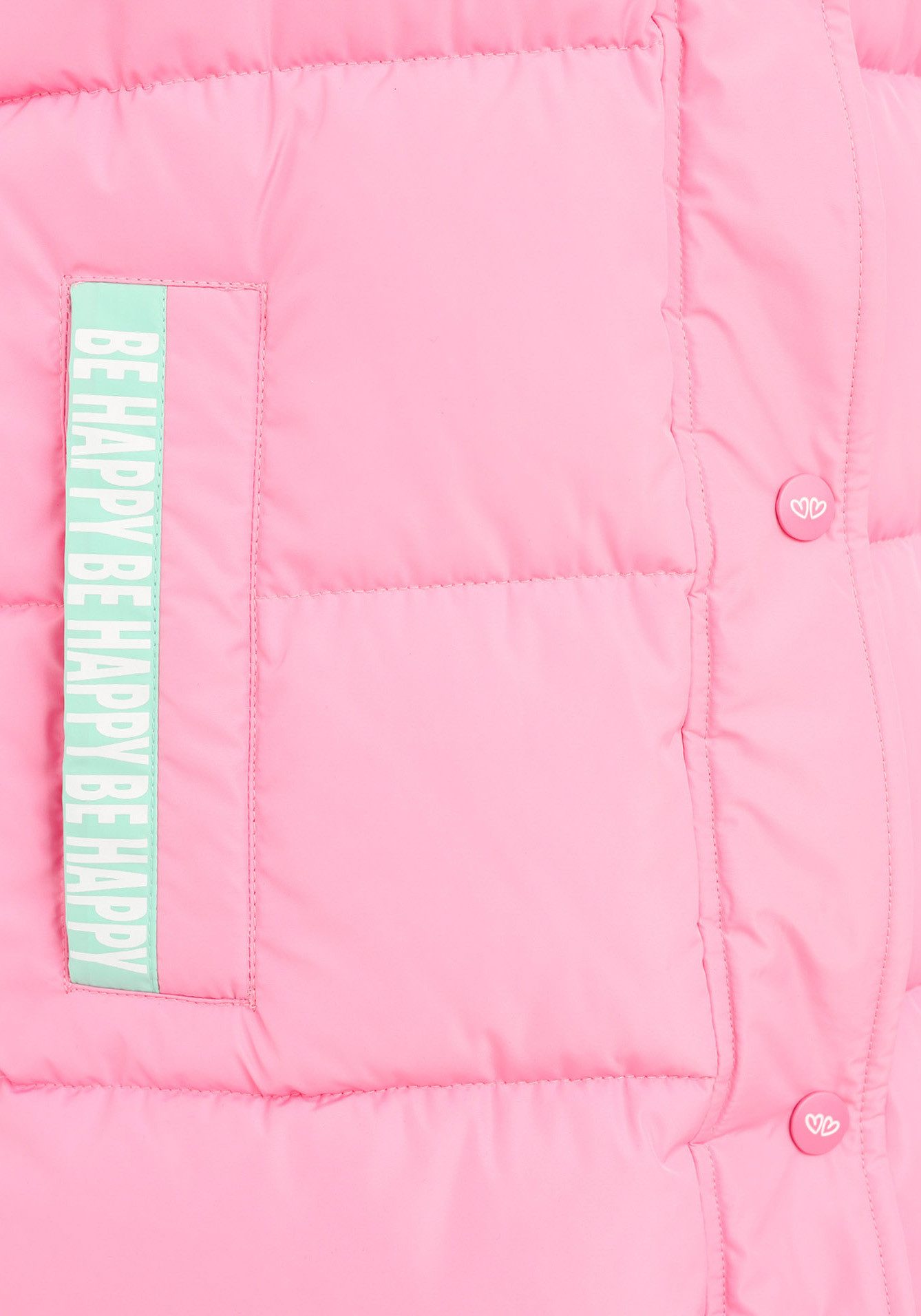 Zwillingsherz Bodywarmer Gewatteerd vest lang "Good Vibes Only" met bedrukte capuchon en zakken, knoopsluiting en print achter