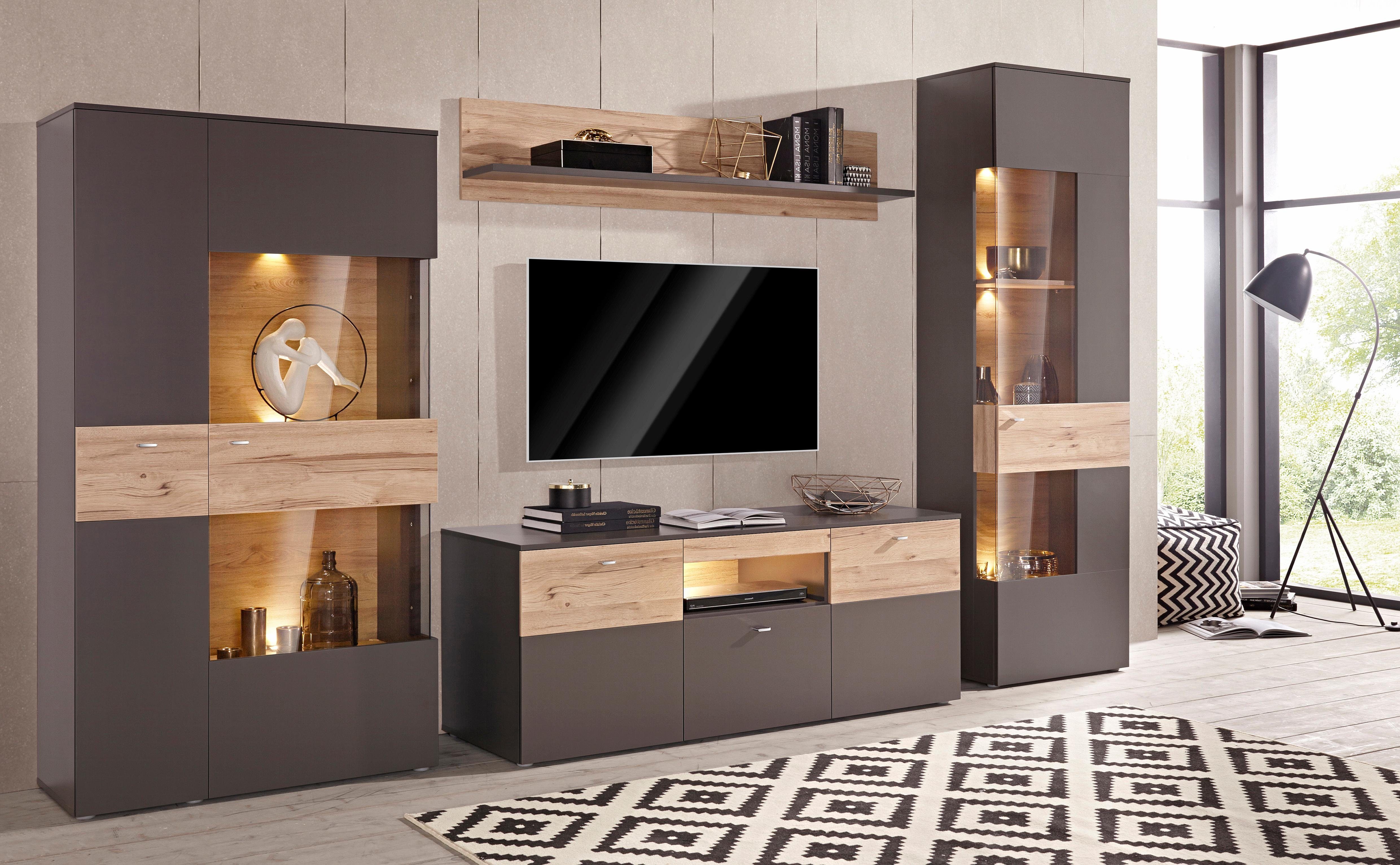 FORTE Vitrinekast Como Highboard, LED verlichting, planken, glazen deur, soft close