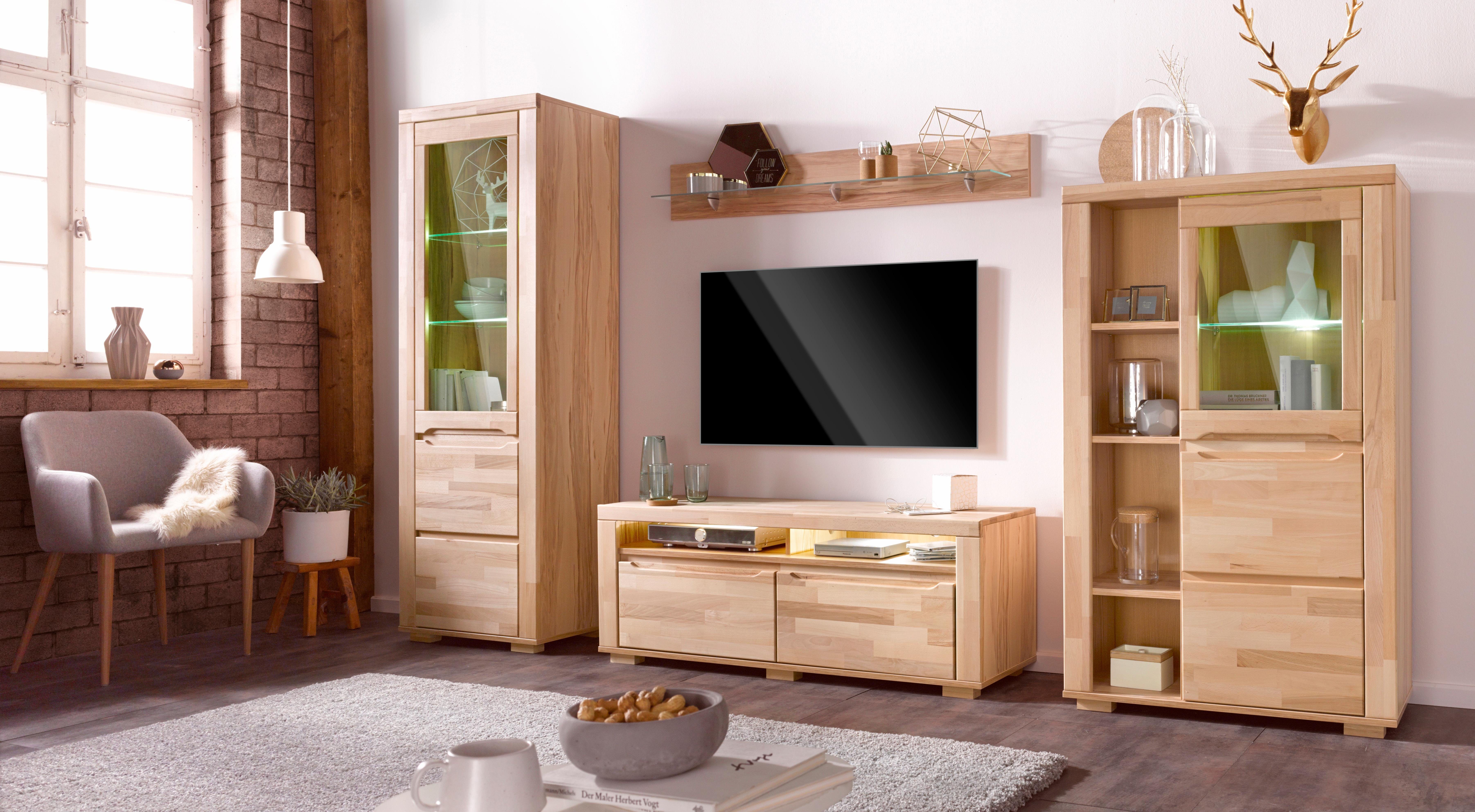 Home affaire Wandmeubel Denis gedeeltelijk massief hout (set, 4-delig) tv-wandmeubels bruin