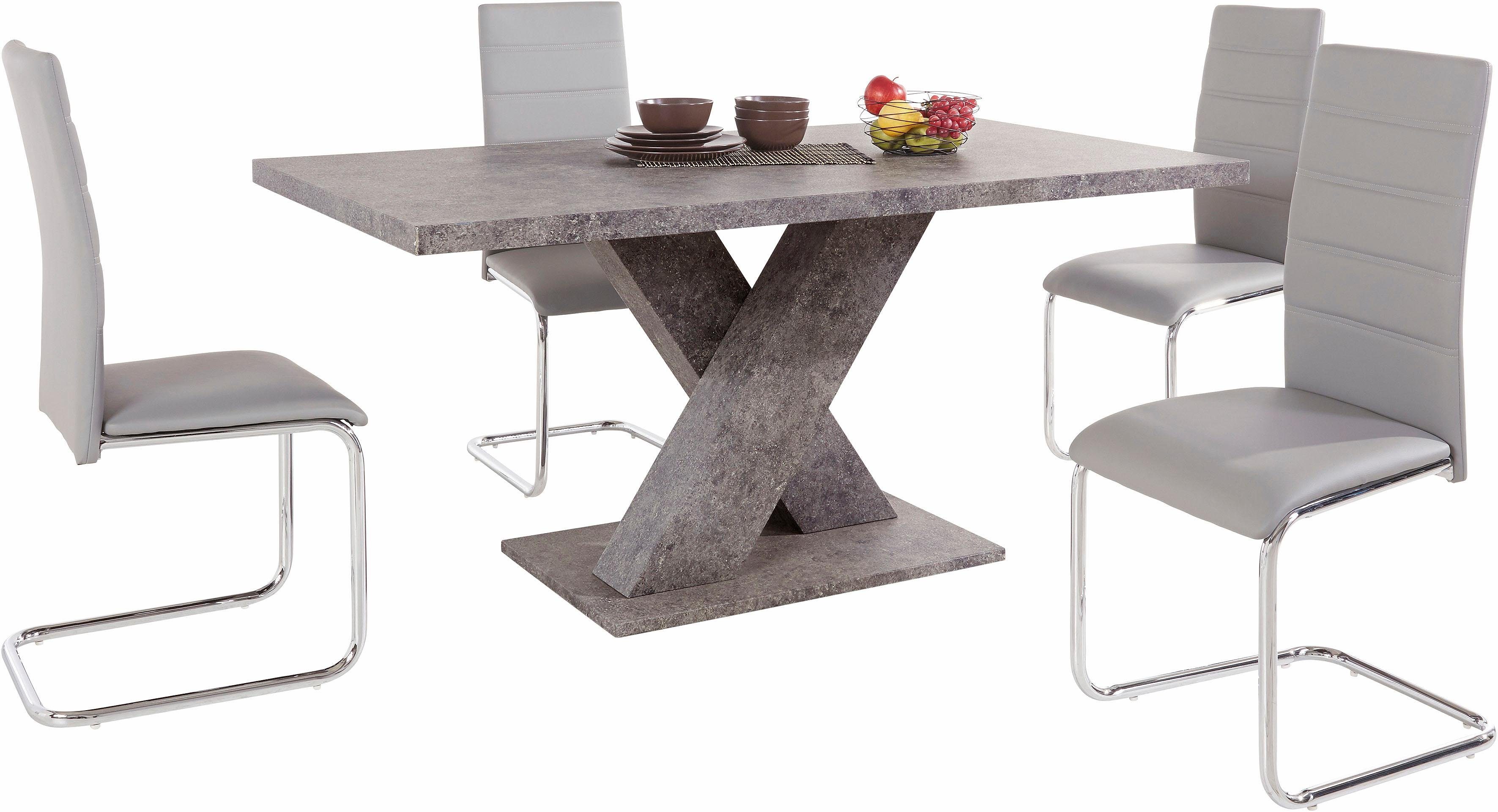 INOSIGN Eethoek met 4 stoelen en tafel in cement-look (set, 5-delig)