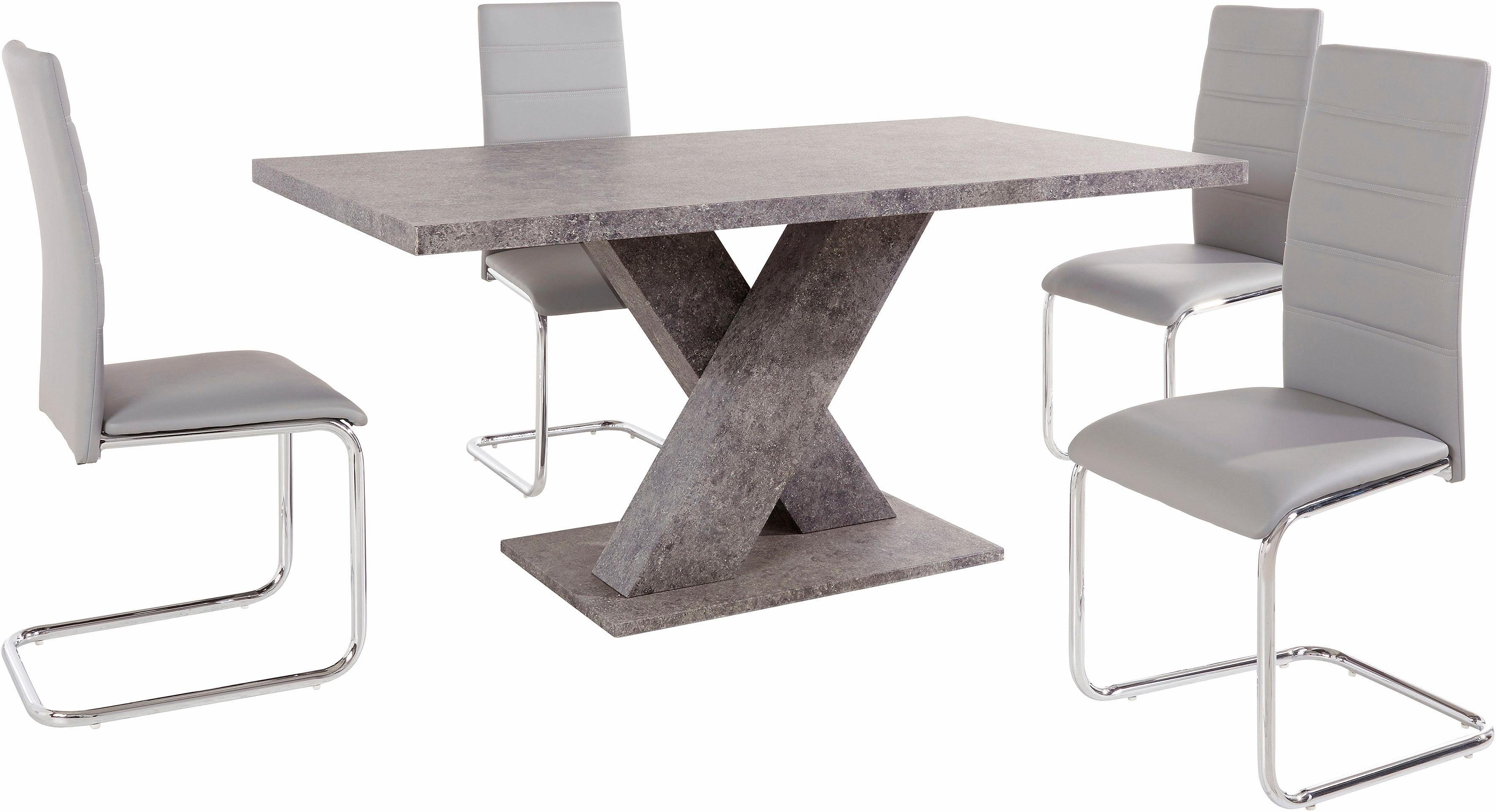 INOSIGN Eethoek met 4 stoelen en tafel in cement-look (set, 5-delig)