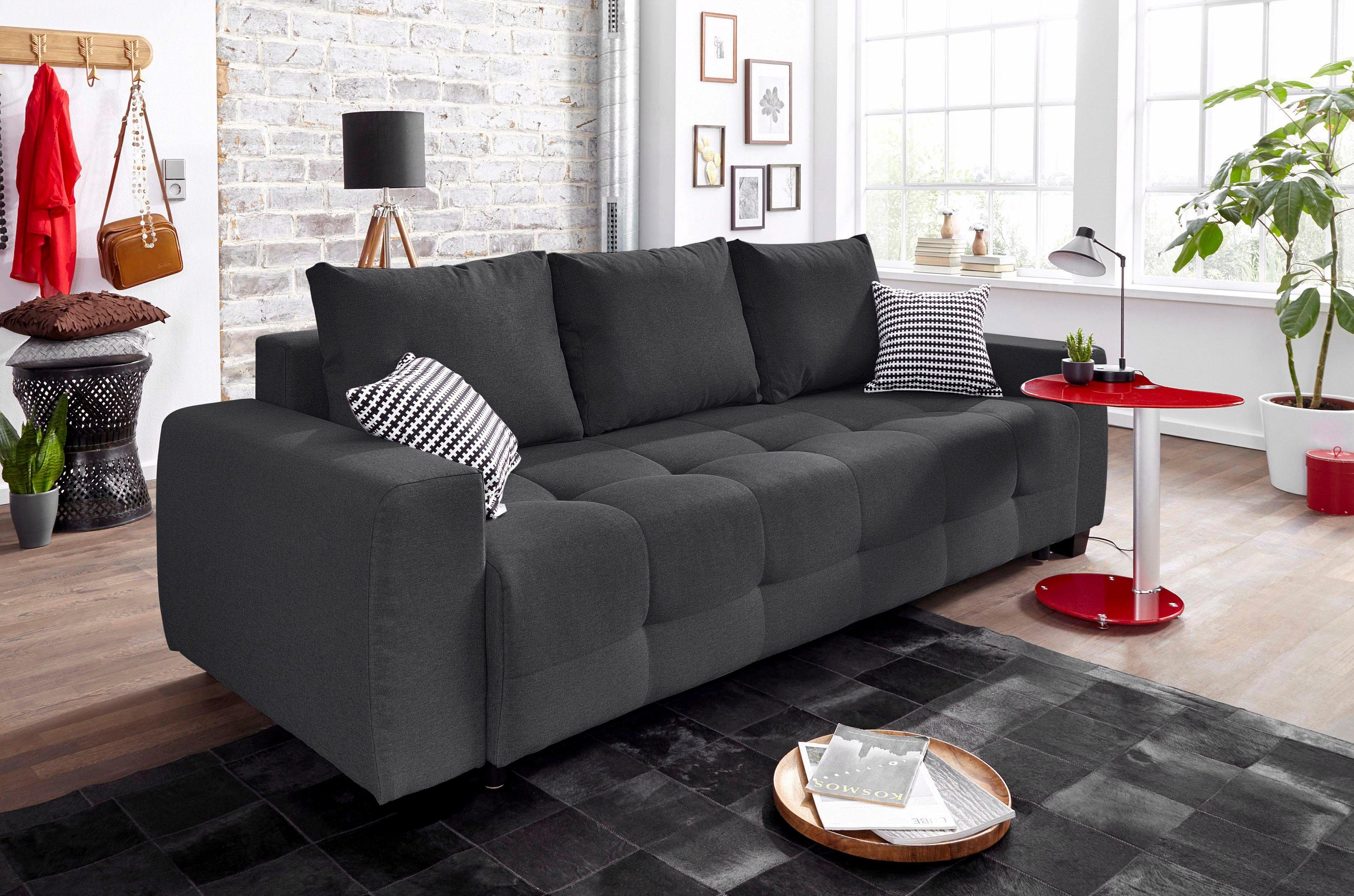 COLLECTION AB Slaapbank Bella met slaapfunctie en bedkist, inclusief losse rug- en sierkussens grijs, slaapbanken