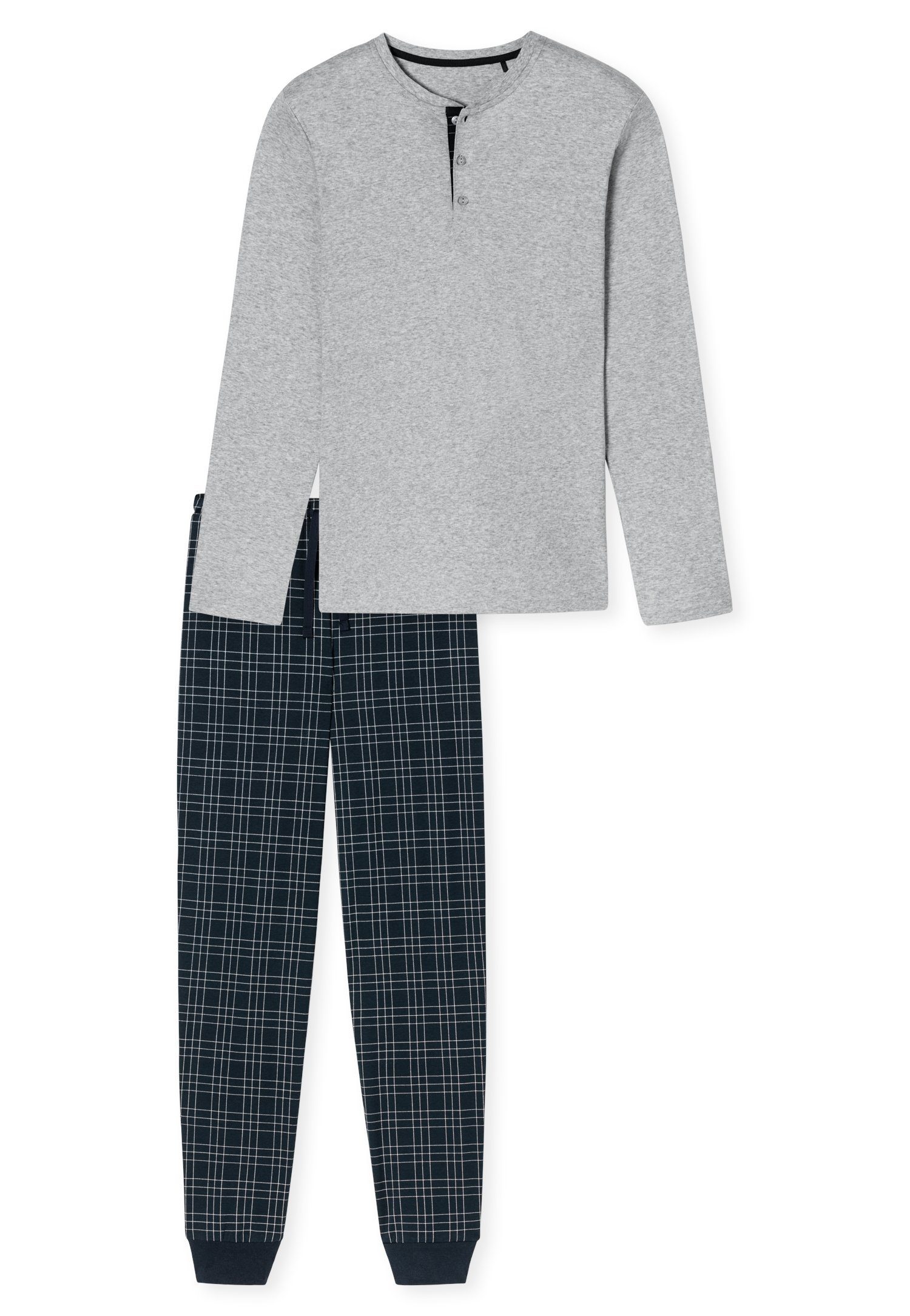 Schiesser Pyjama Fine Interlock met serafino-kraag en functionele knoopsluiting (2-delig)