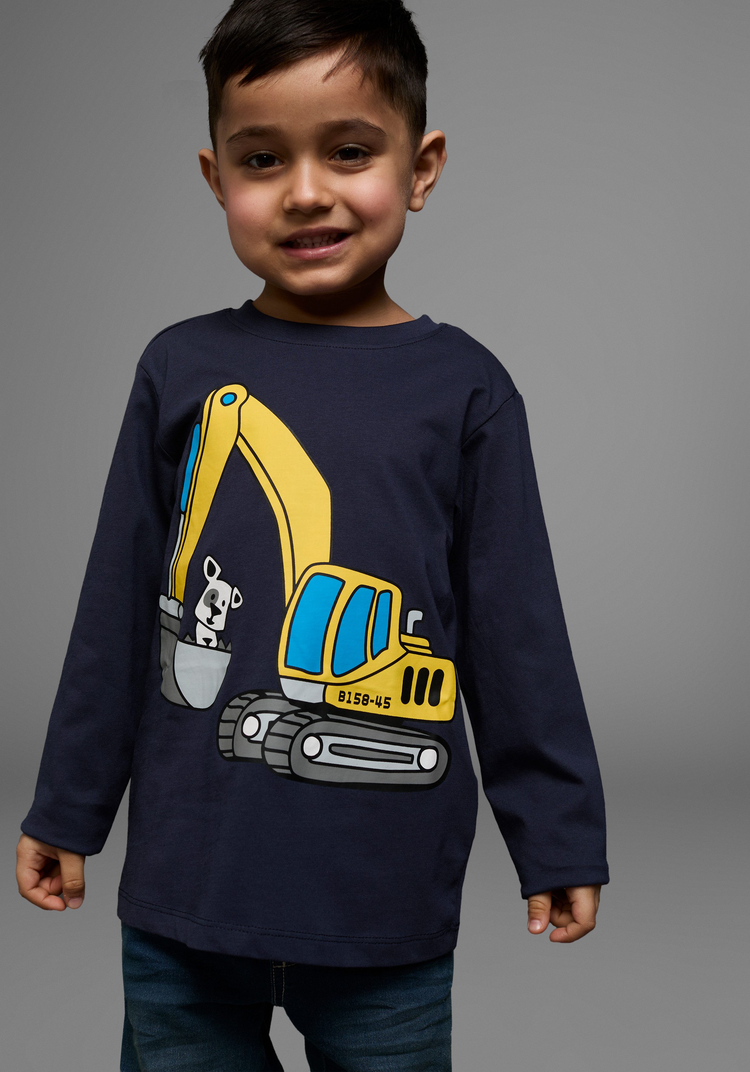 KIDSWORLD Shirt met lange mouwen Hond met graafmachine Lange mouwen, basic pasvorm, met stijlvolle print, ronde hals