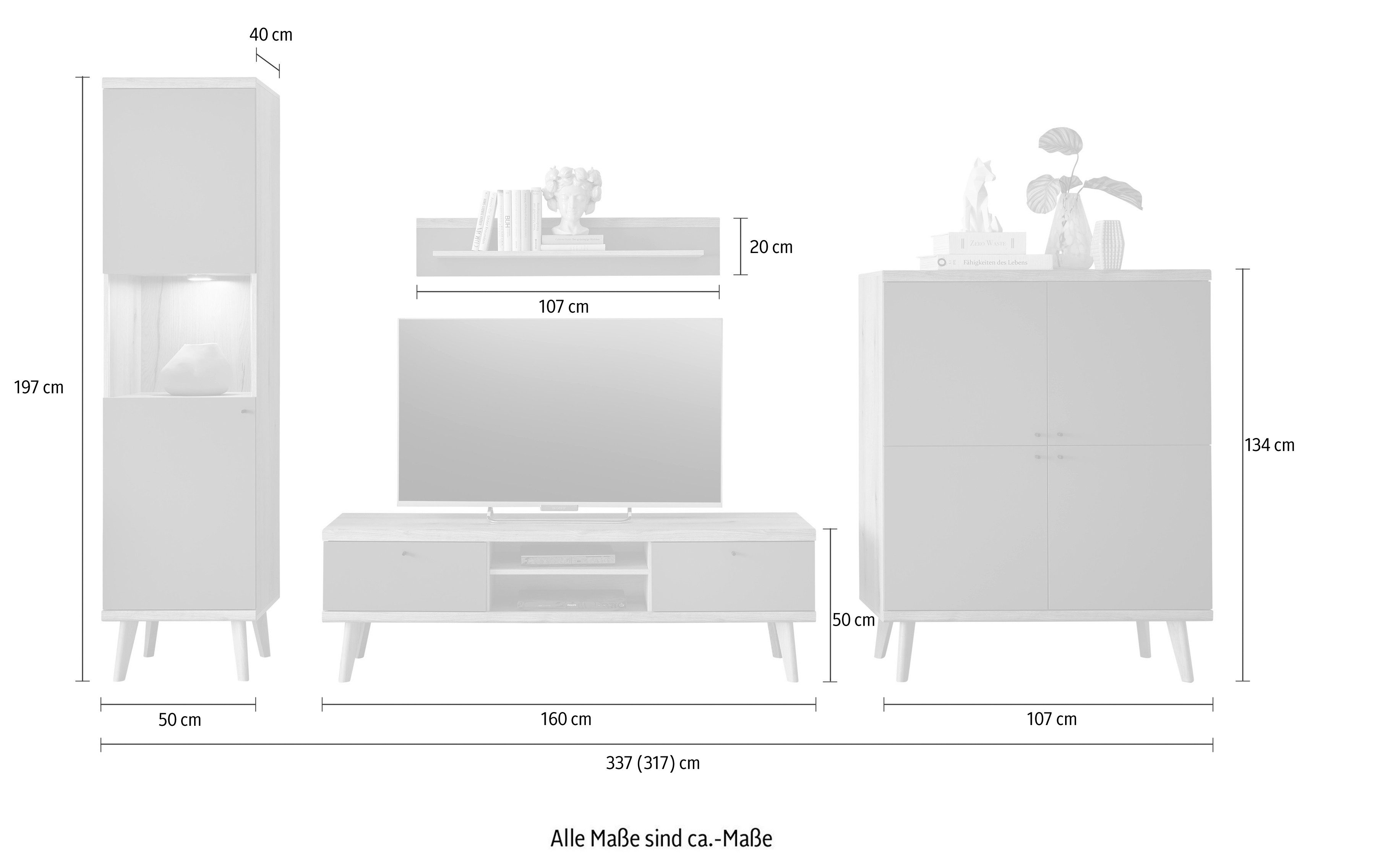 INOSIGN Wandmeubel MAVAS in moderne trendkleur, handgrepen van metaal (zwart), breedte 337 cm (set, 4-delig)