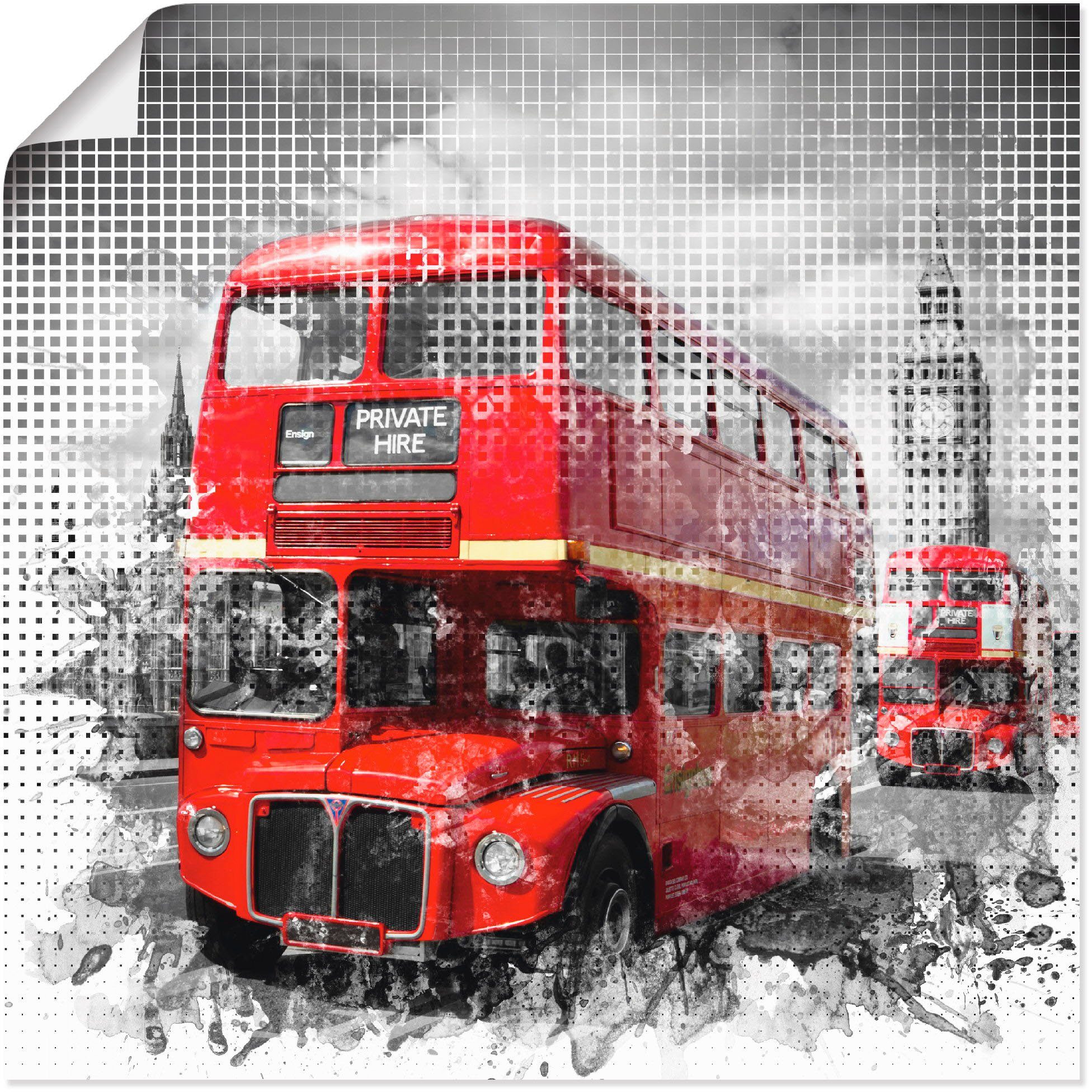 Artland Artprint Londen Westminster rode bussen als poster in verschillende formaten maten foto schilderijen maat 70 cm x 70 cm rood