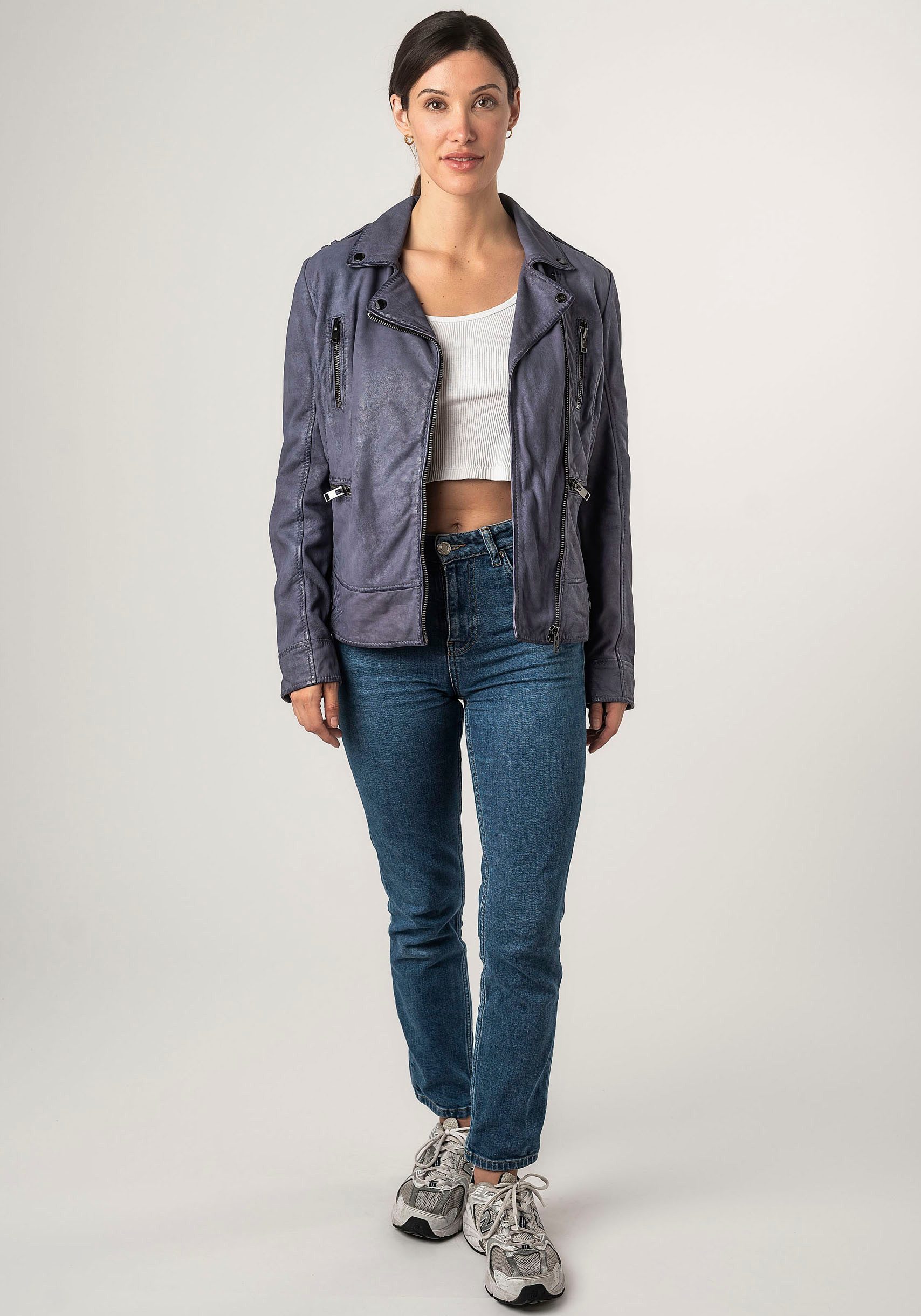 Mauritius Leren jack 2Wtashi met schouderflappen, met studs, met ritszakken