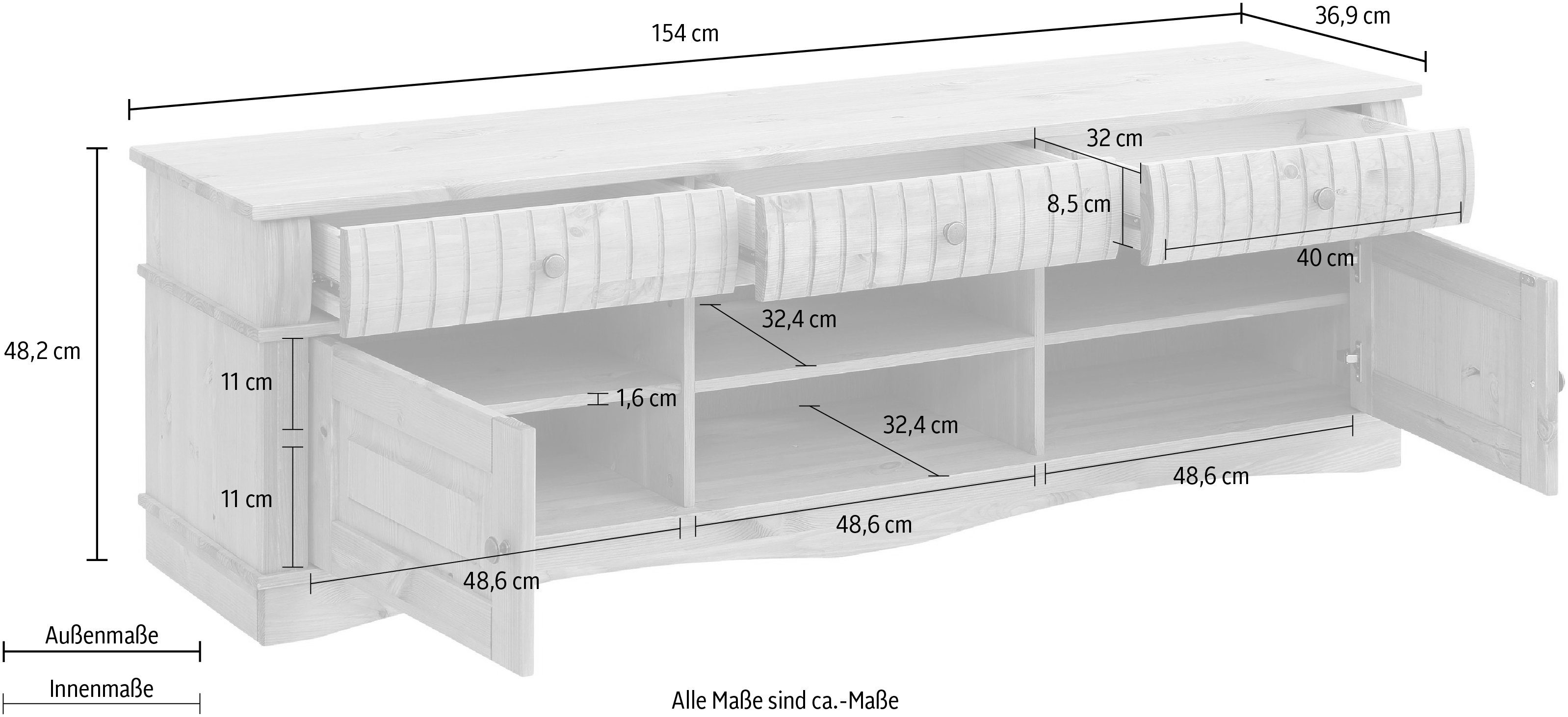 Home affaire Tv-meubel Teresa Commode van massief dennenhout, breedte 154 cm