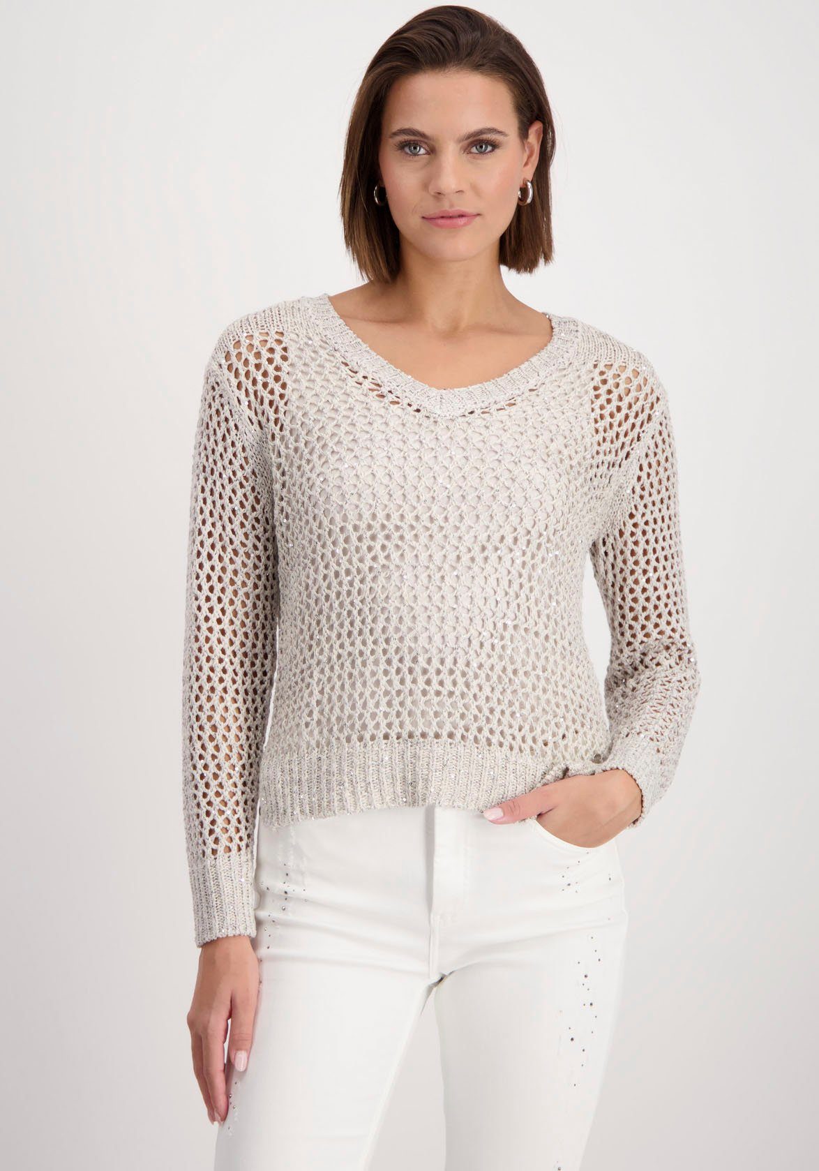 Monari pullover Ajour pull V-hals 408471 191 Gray Dames