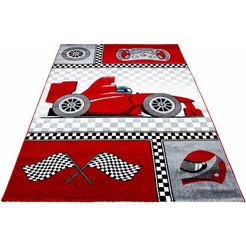 ayyildiz teppiche vloerkleed voor de kinderkamer kids 460 laagpolig racewagen met motief rood