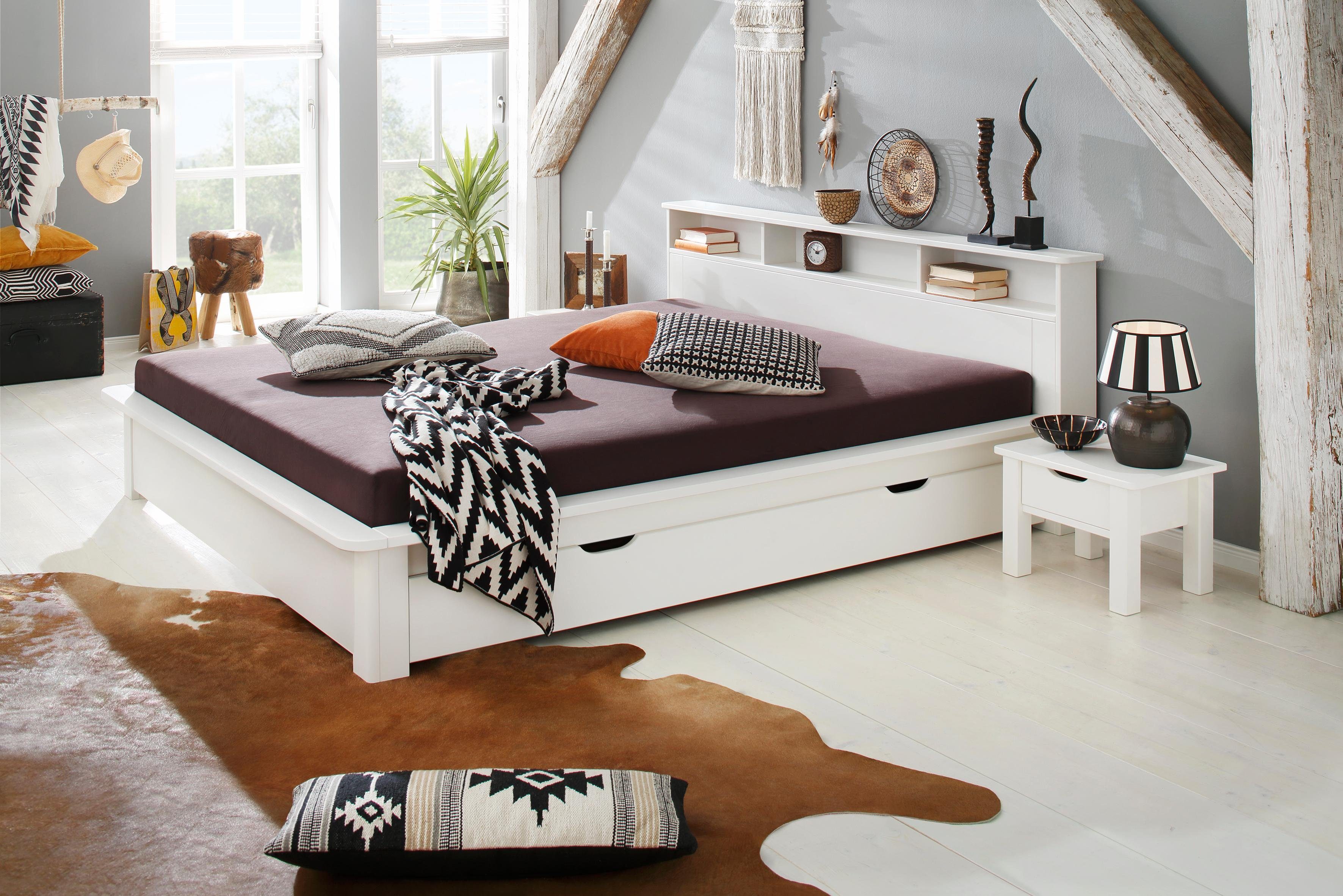 Home affaire Massief houten ledikant "KERO" BESTSELLER! Opbergruimte in het hoofdeinde gecertificeerd massief hout (grenen), optioneel met lade
