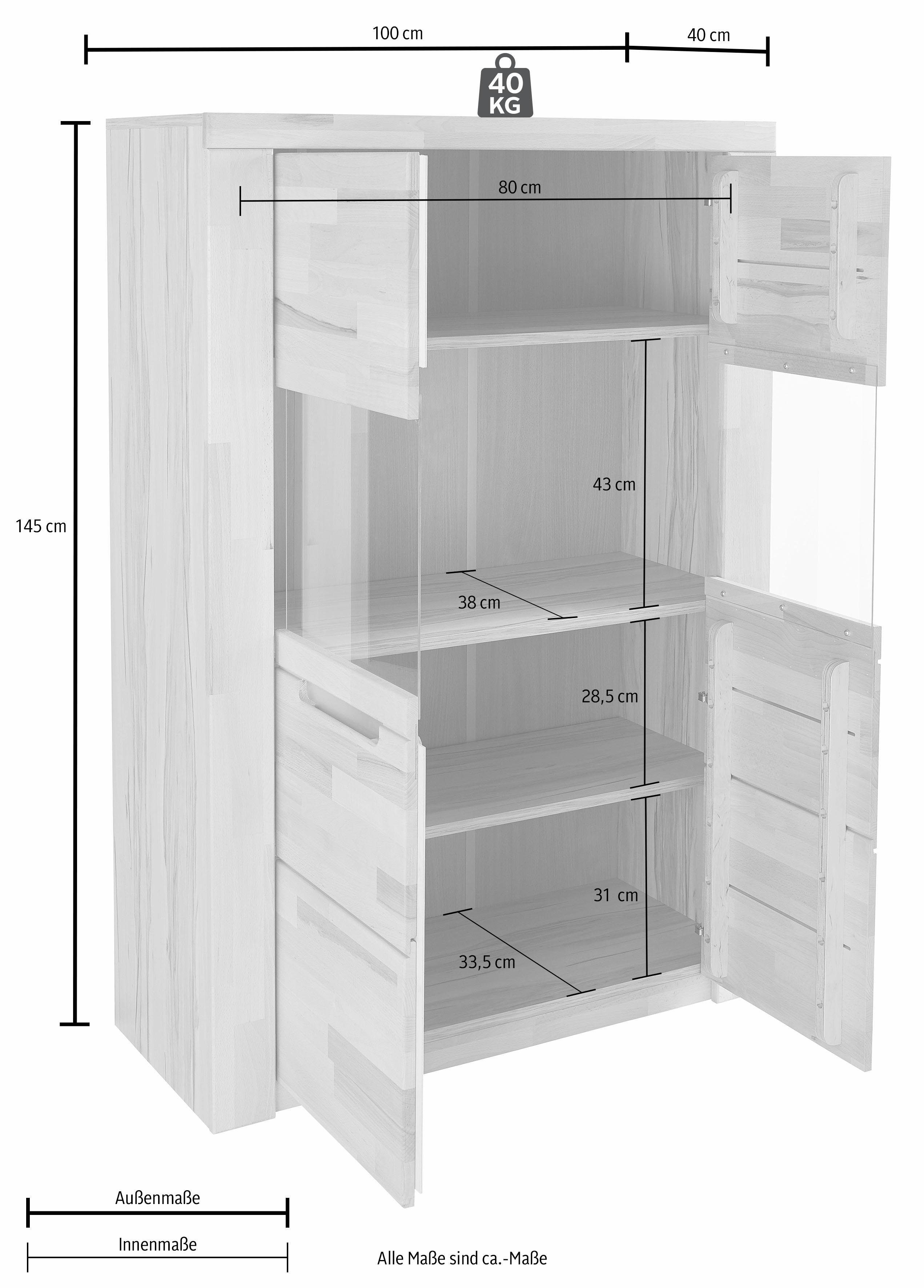 Home affaire Highboard Kolding Breedte 100 cm met 2 glasdeuren