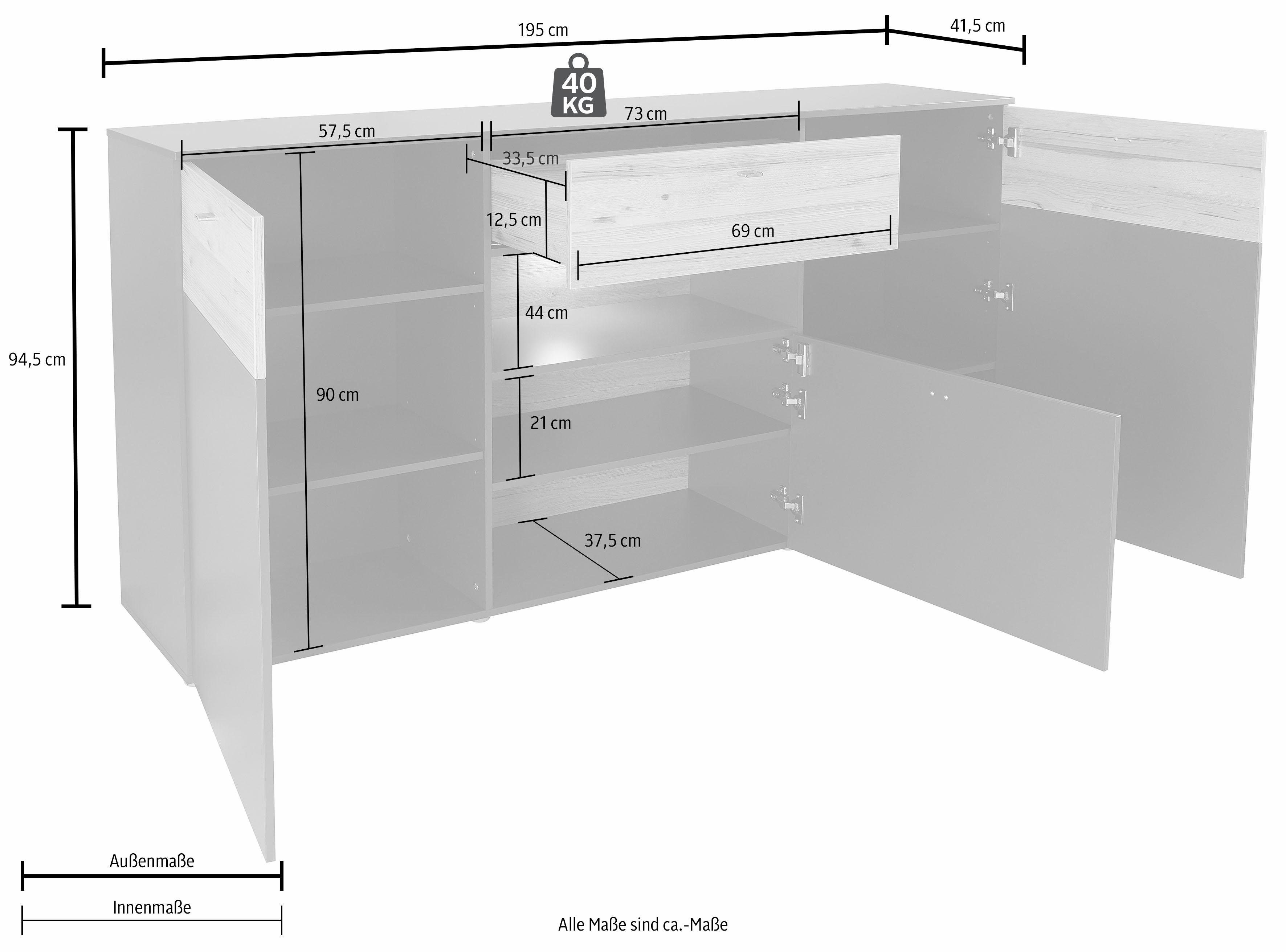FORTE Dressoir Como Kast, opbergkast, LED verlichting, soft close, opbergruimte