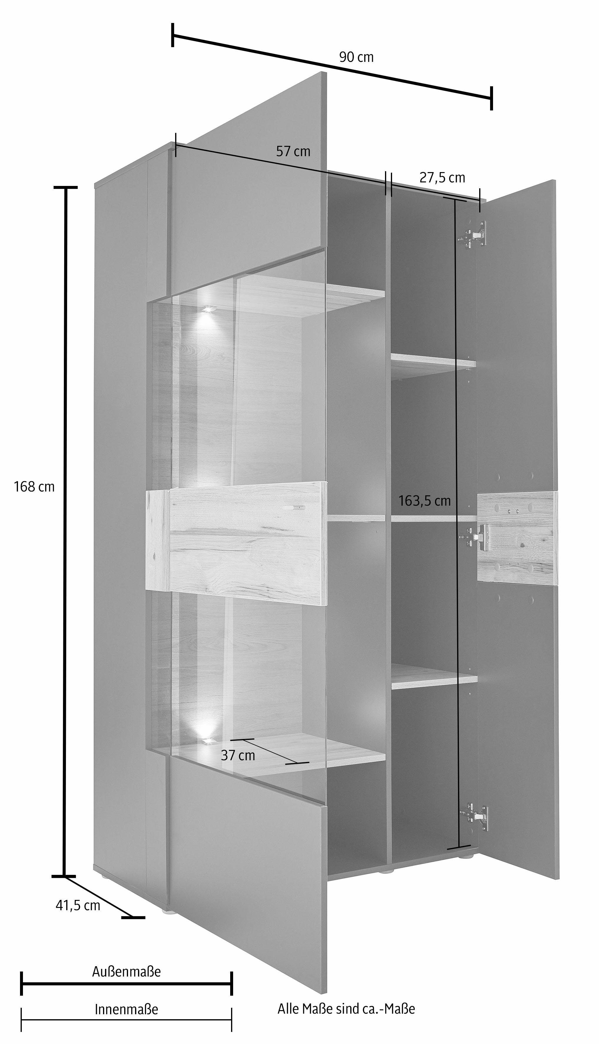 FORTE Vitrinekast Como Highboard, LED verlichting, planken, glazen deur, soft close