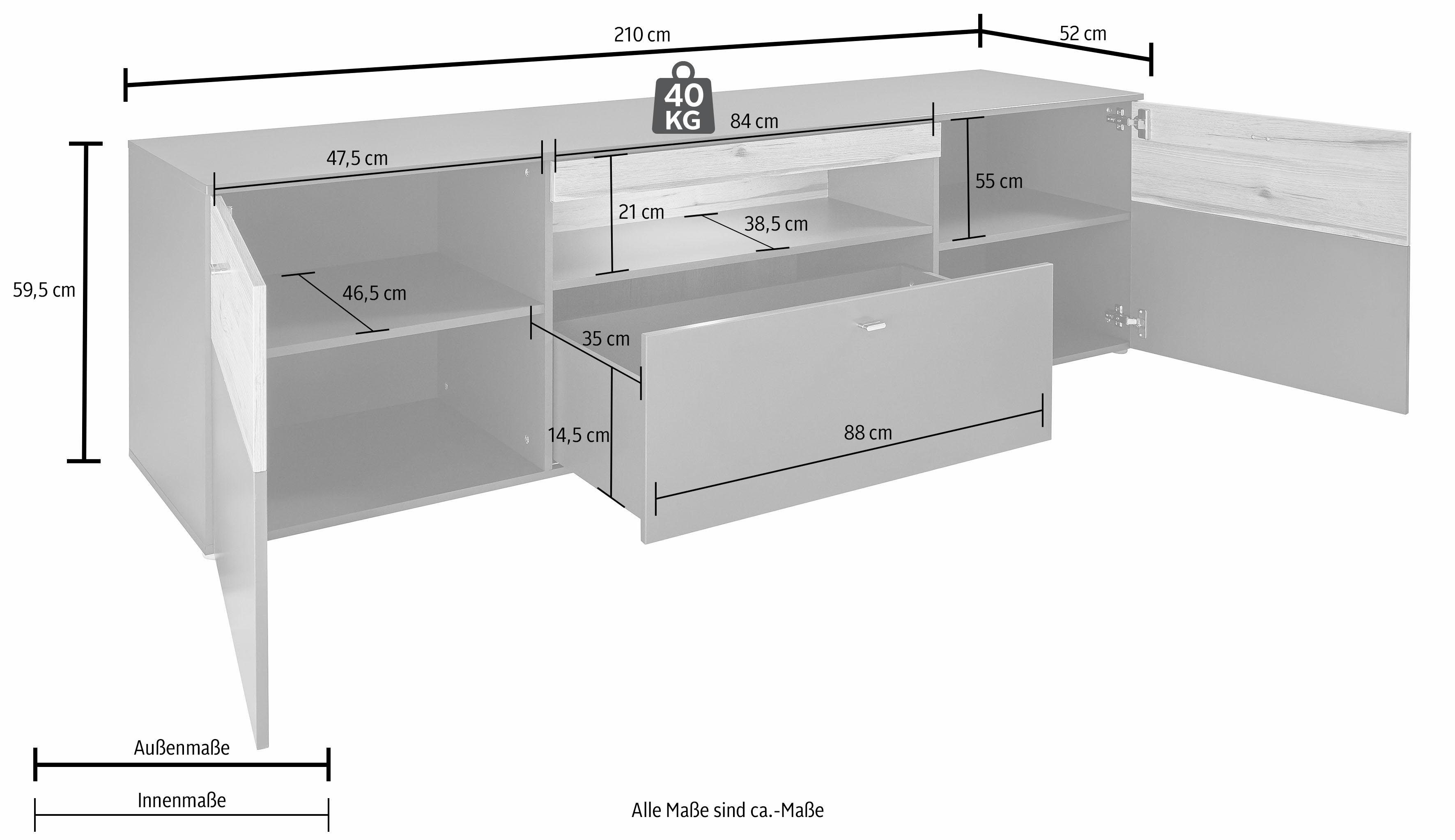 FORTE Tv-meubel Como TV-board, LED-verlichting, soft close, opbergruimte, 209,8/59,3/52 cm