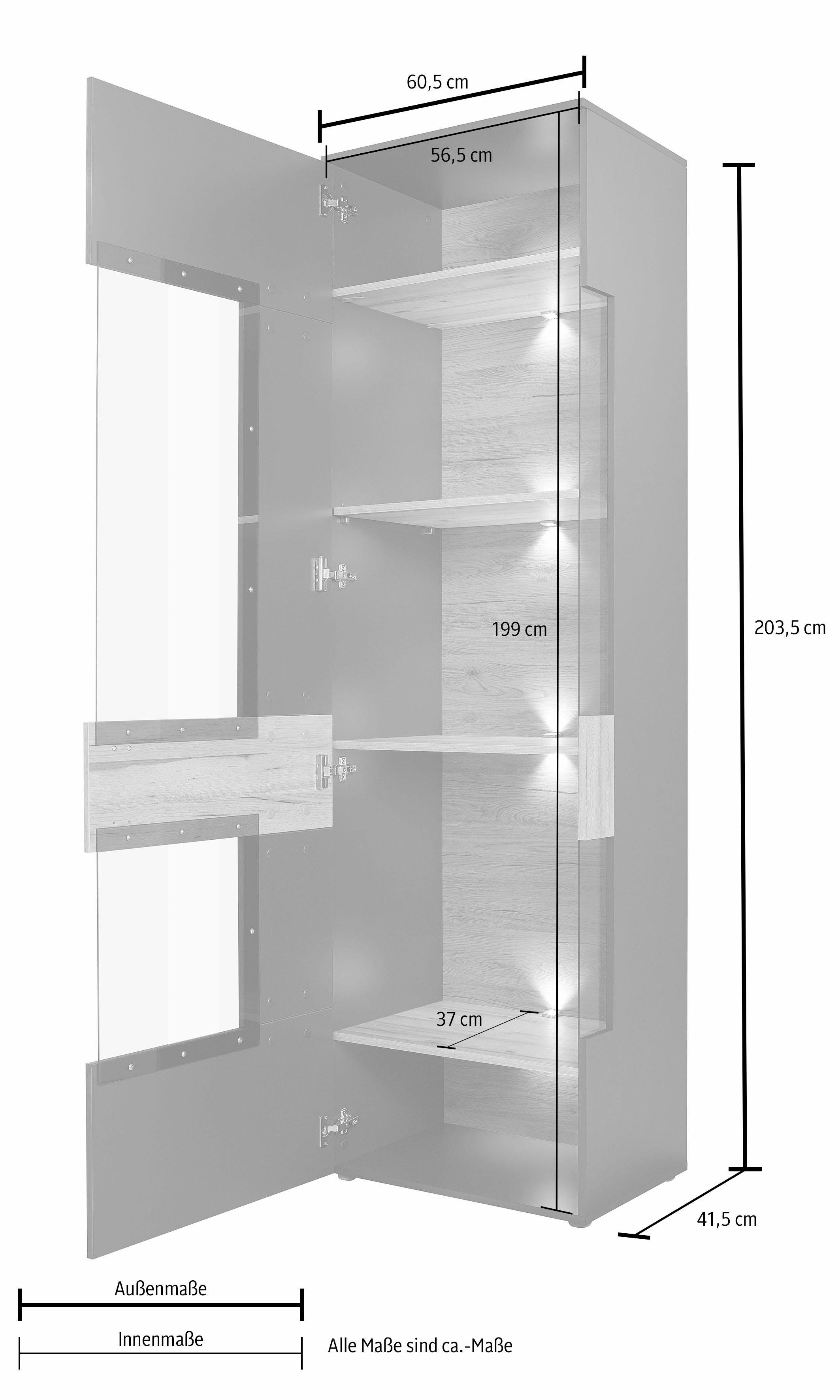 FORTE Vitrinekast Como Vitrine, glazen deur, LED-verlichting, soft close links scharnier