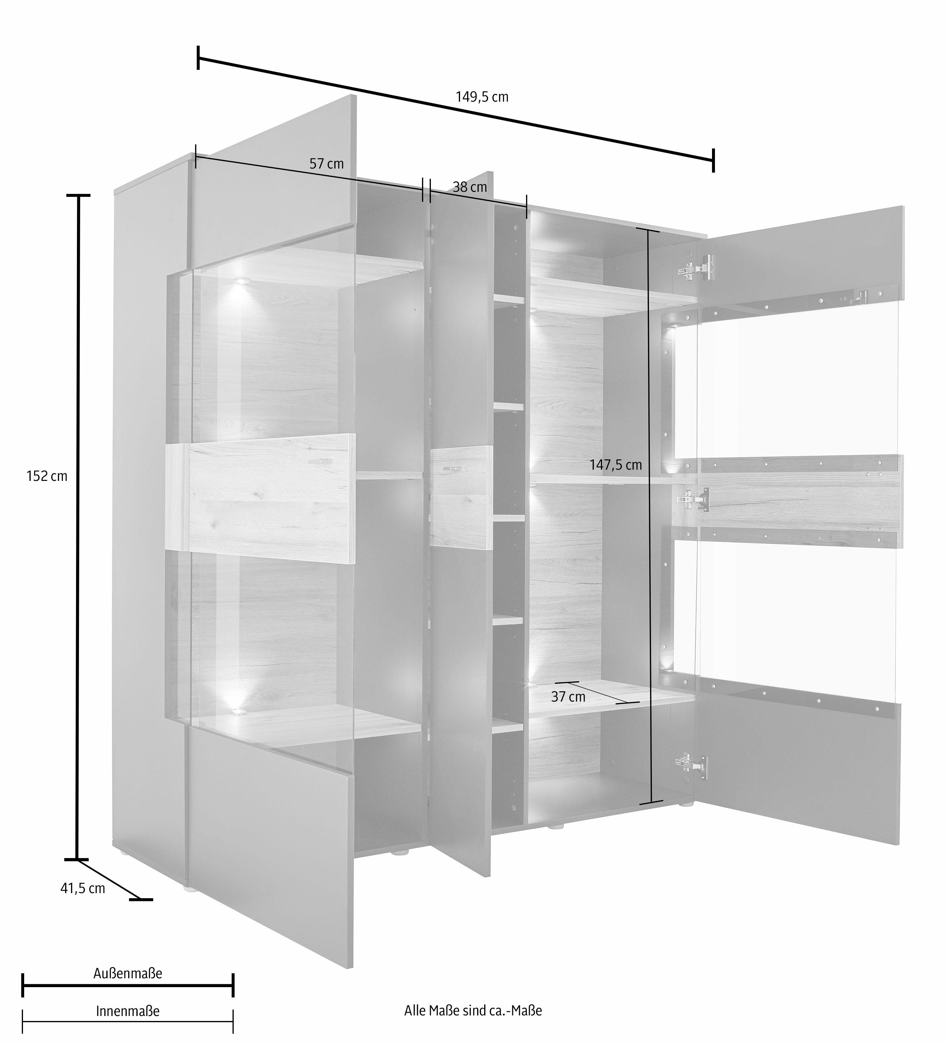 FORTE Vitrinekast Como Breedte 152 cm, incl. verlichting