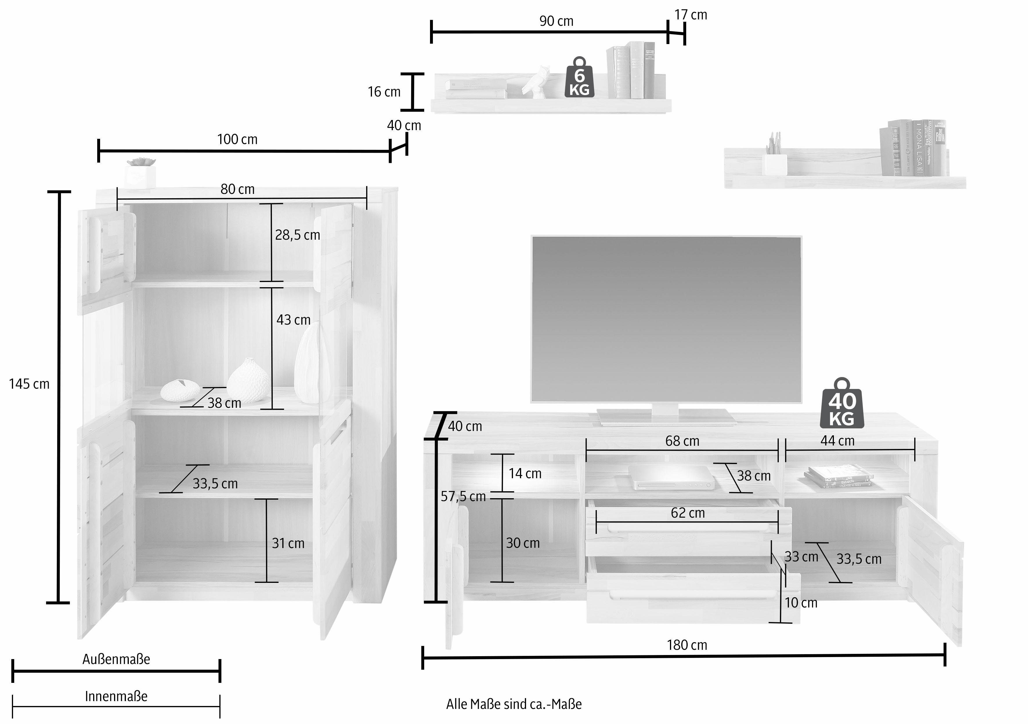 Home affaire Wandmeubel Kolding gedeeltelijk massief hout (set, 4-delig)