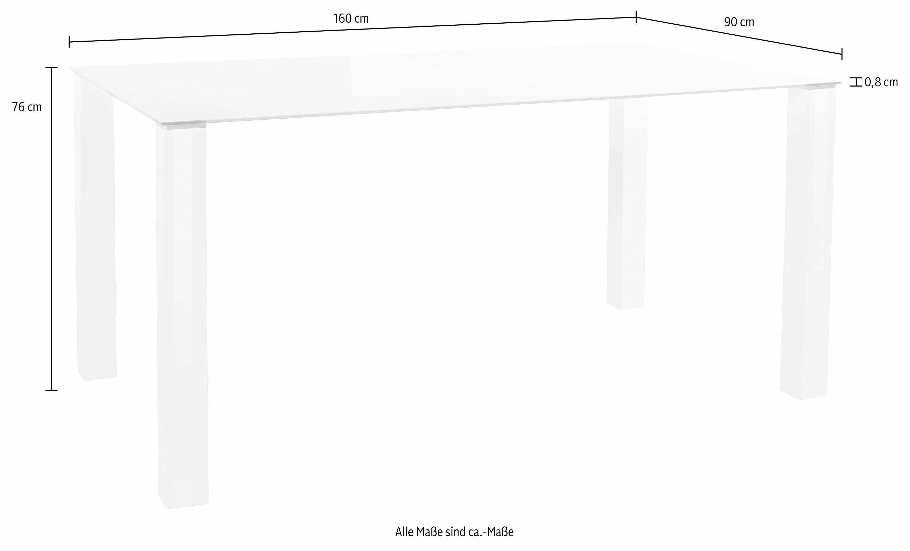 INOSIGN Eethoek met glazen tafel, breedte 160 cm (set, 5-delig)