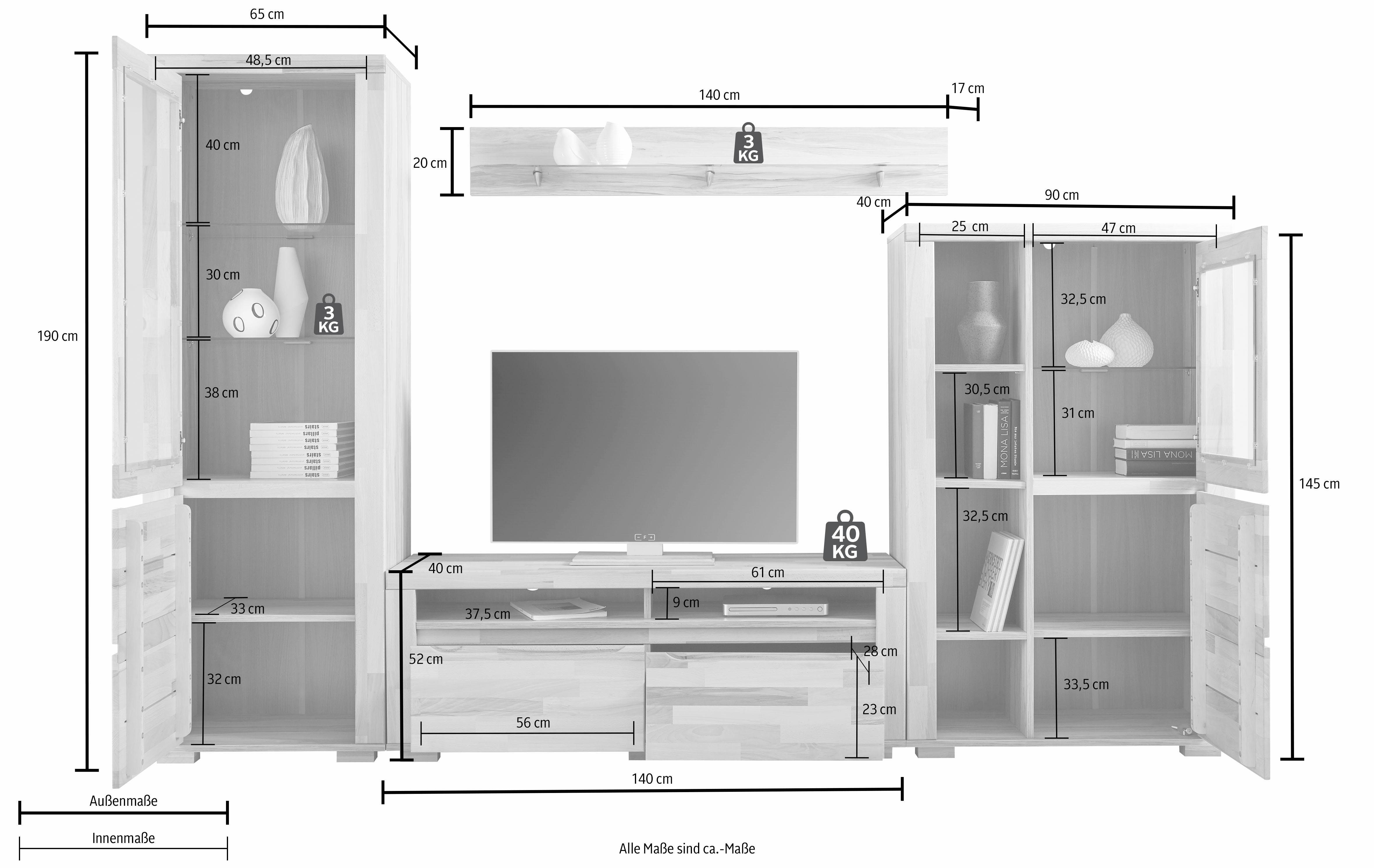 Home affaire Wandmeubel Denis gedeeltelijk massief hout (set, 4-delig)