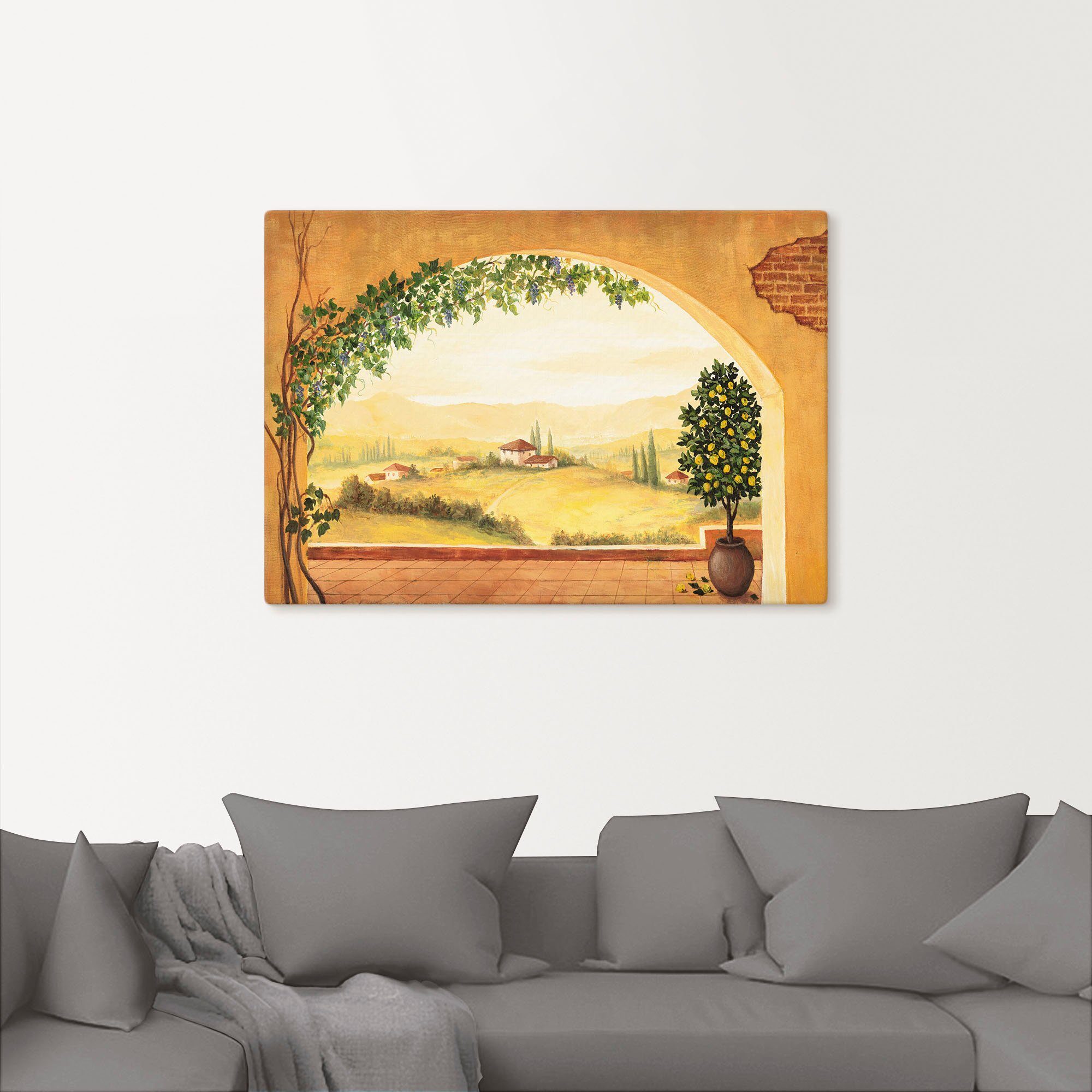 Artland Artprint Wijnranken voor het toscaanse landschap als artprint op linnen, poster in verschillende formaten maten